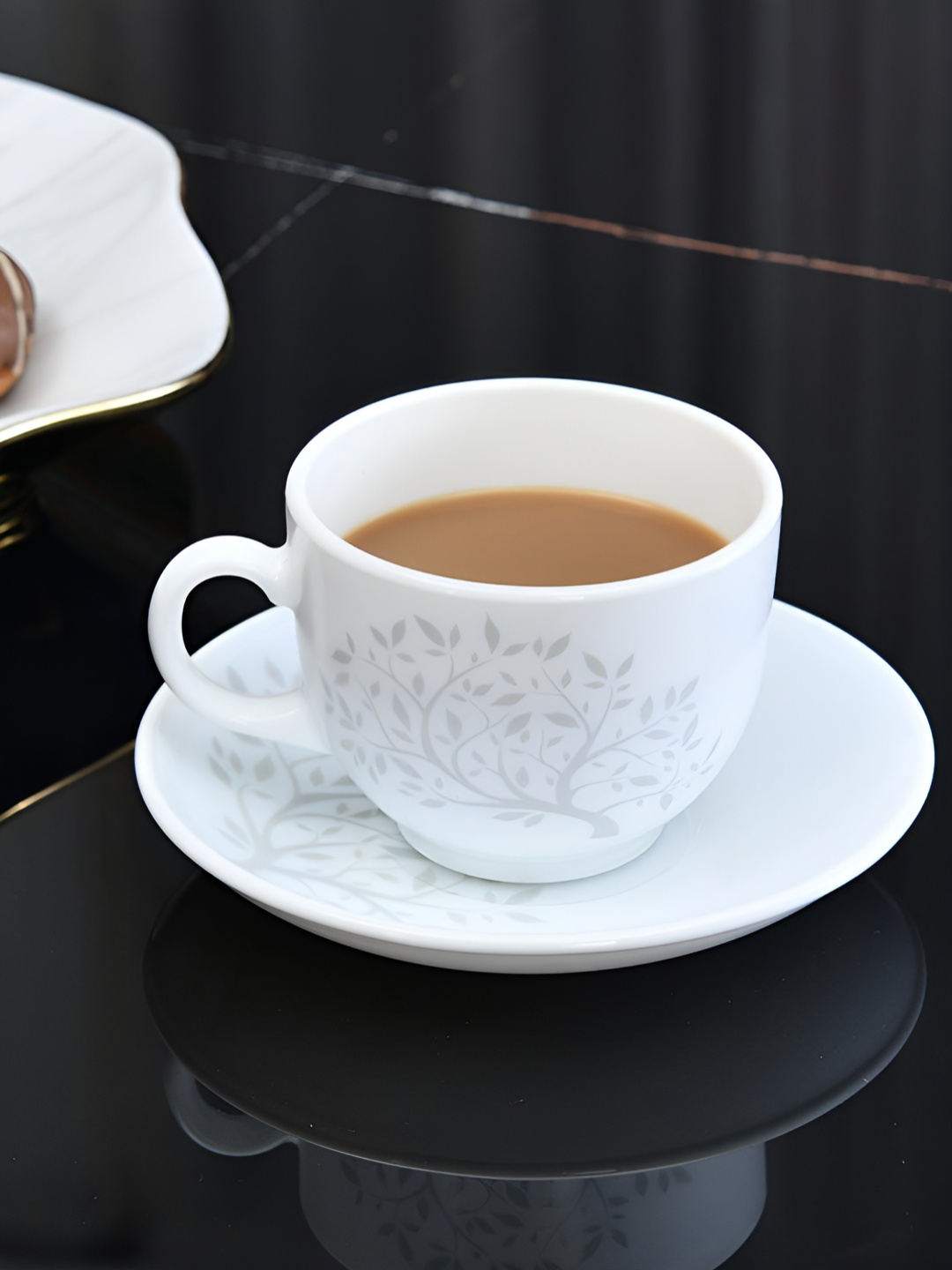 

Athome by Nilkamal White 12Pcs Printed Opalware Glossy Cups & Saucers 220ml Each