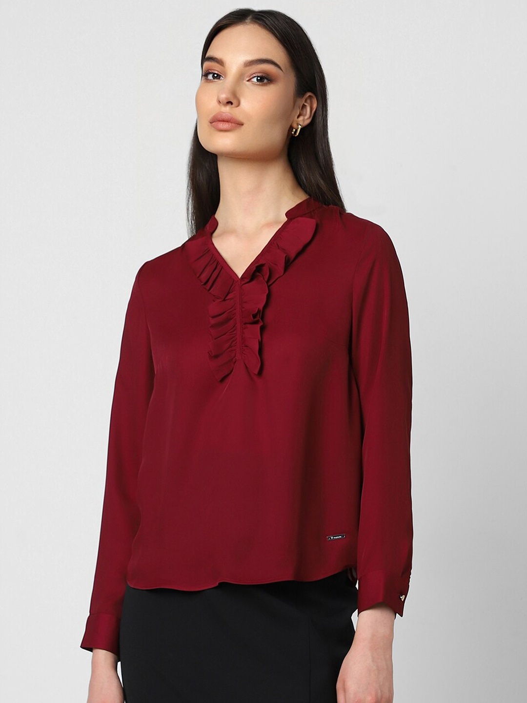 

Van Heusen Woman Regular V-Neck Cuffed Sleeves Top, Maroon