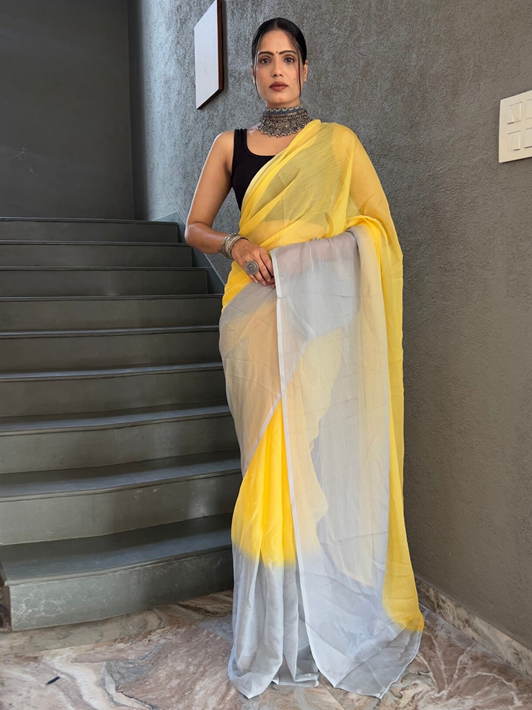 

LeeliPeeri Designer Ombre Ready to Wear Saree, Yellow