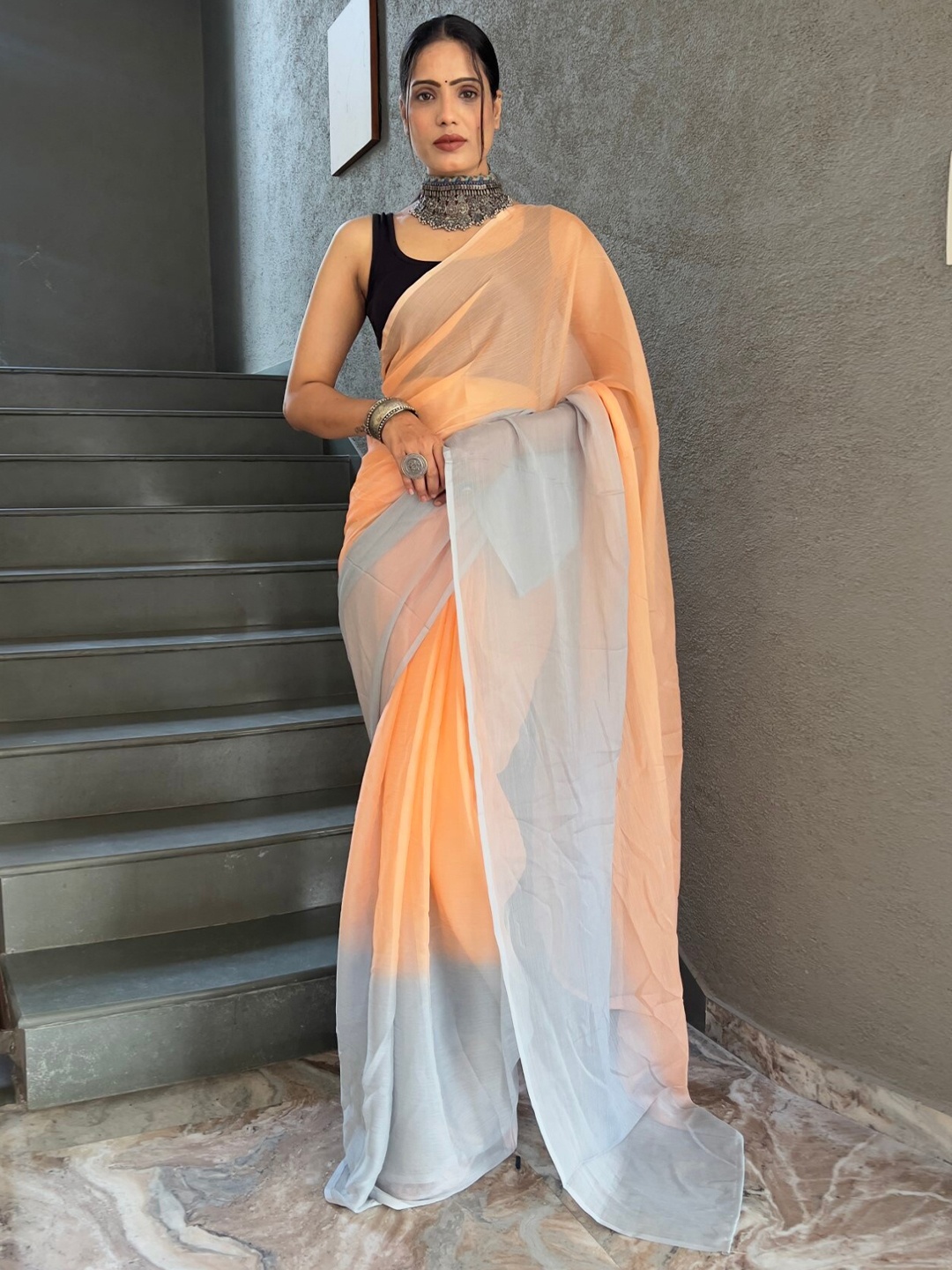

LeeliPeeri Designer Ombre Ready to Wear Saree, Orange