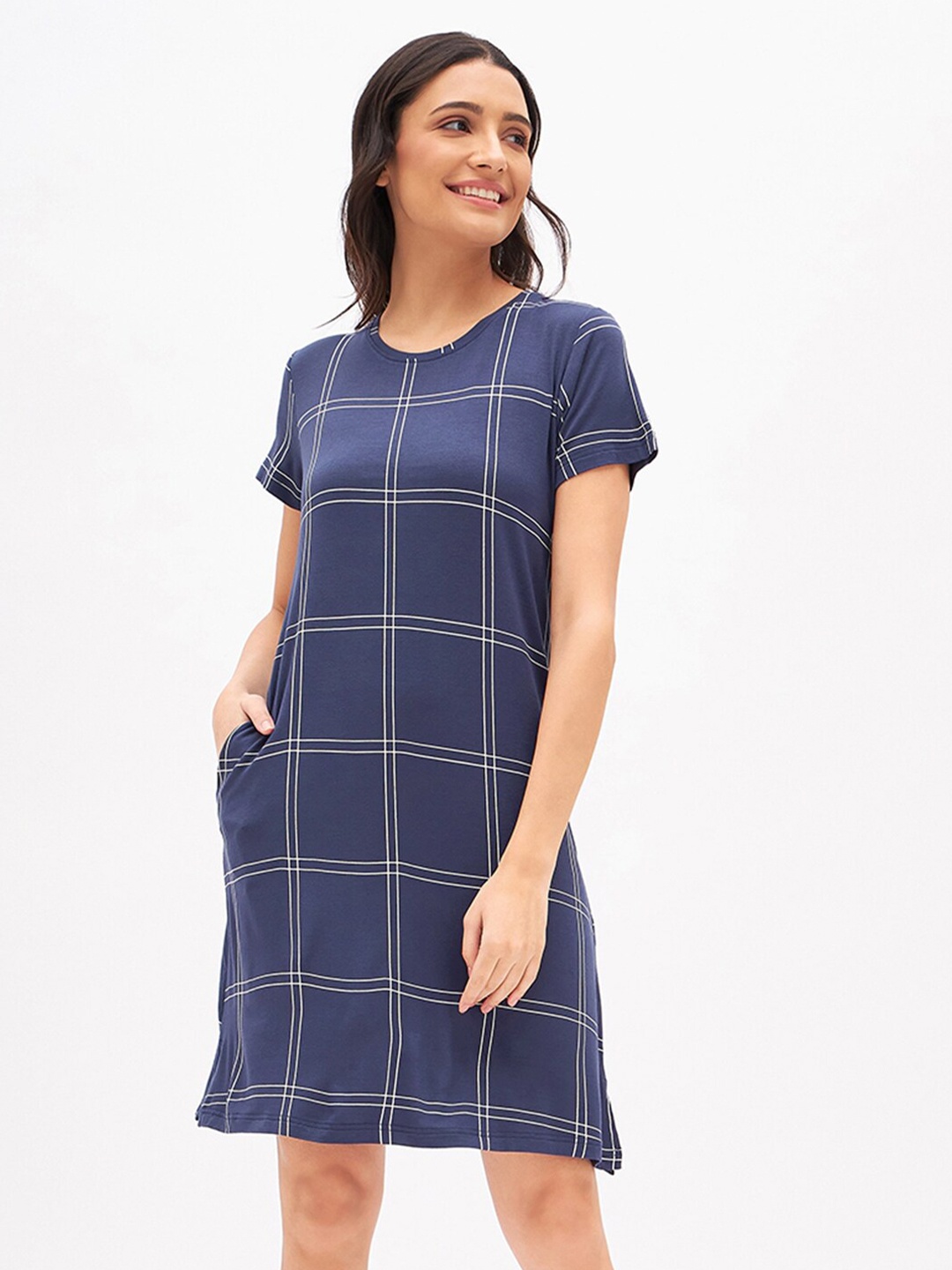 

Sweet Dreams Navy Blue Checked T-shirt Nightdress