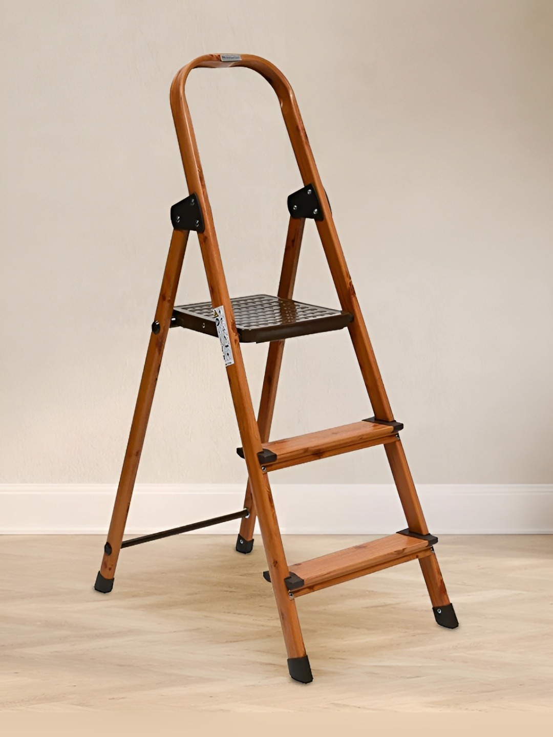 

Athome by Nilkamal 3 Steps Wooden Finished Foldable Aluminium Ladder, Brown