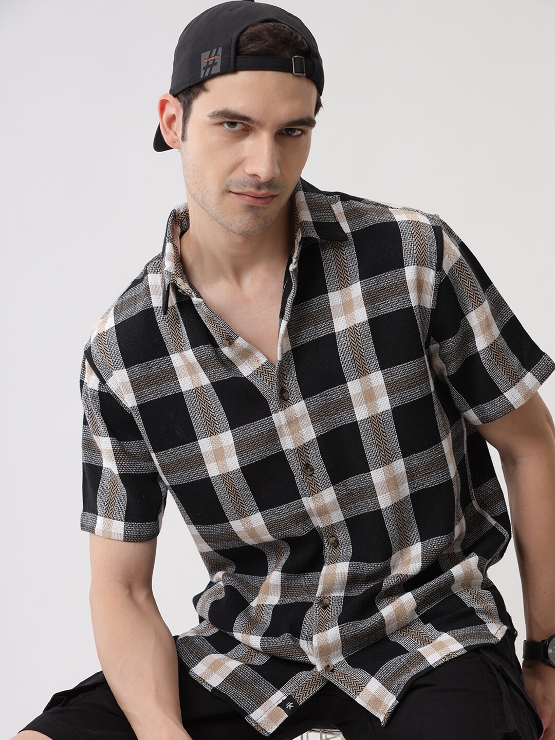 

WROGN Custom Buffalo Checks Opaque Cotton Casual Shirt, Black