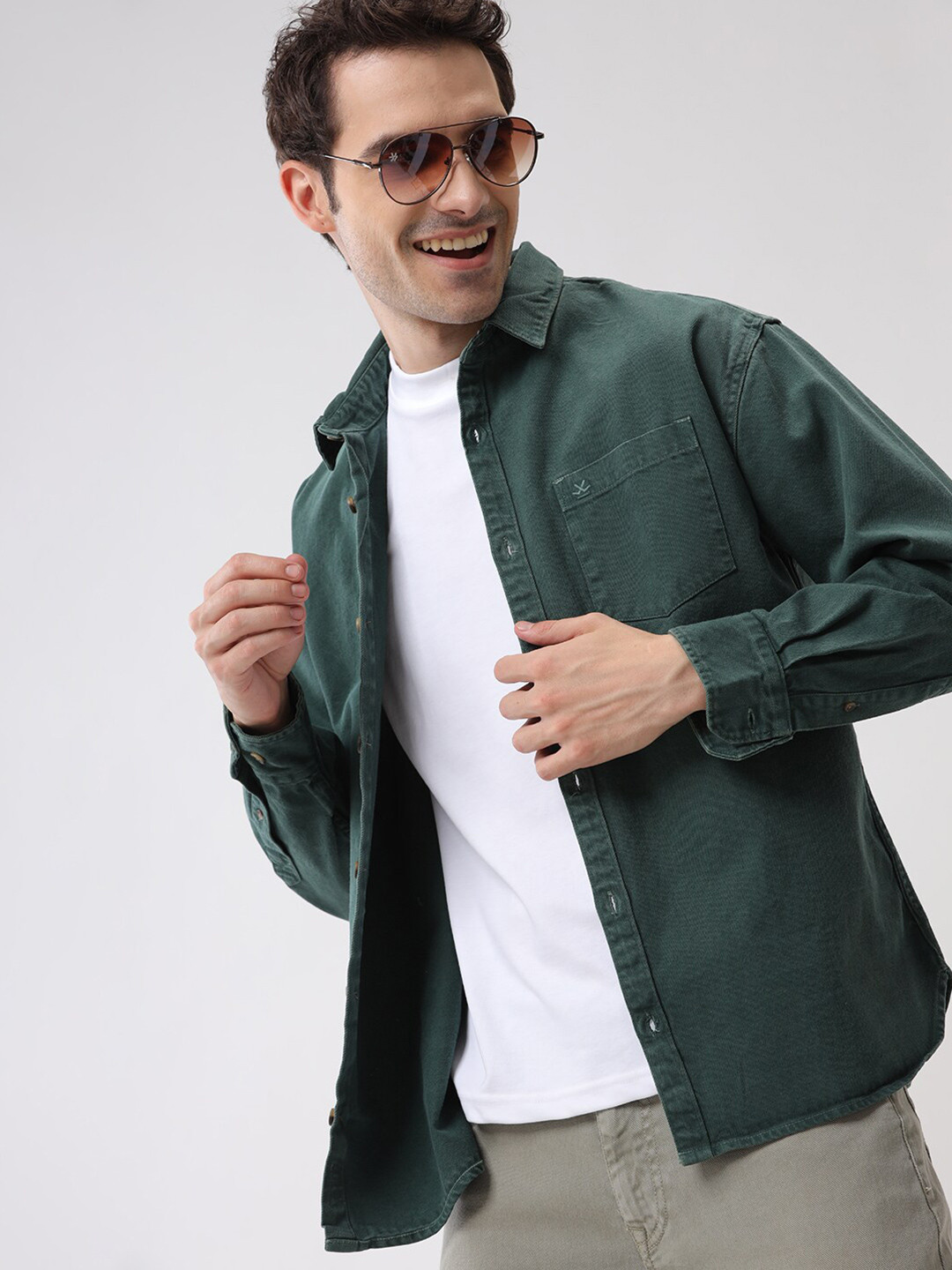 

WROGN Custom Oversized Opaque Cotton Casual Shirt, Green