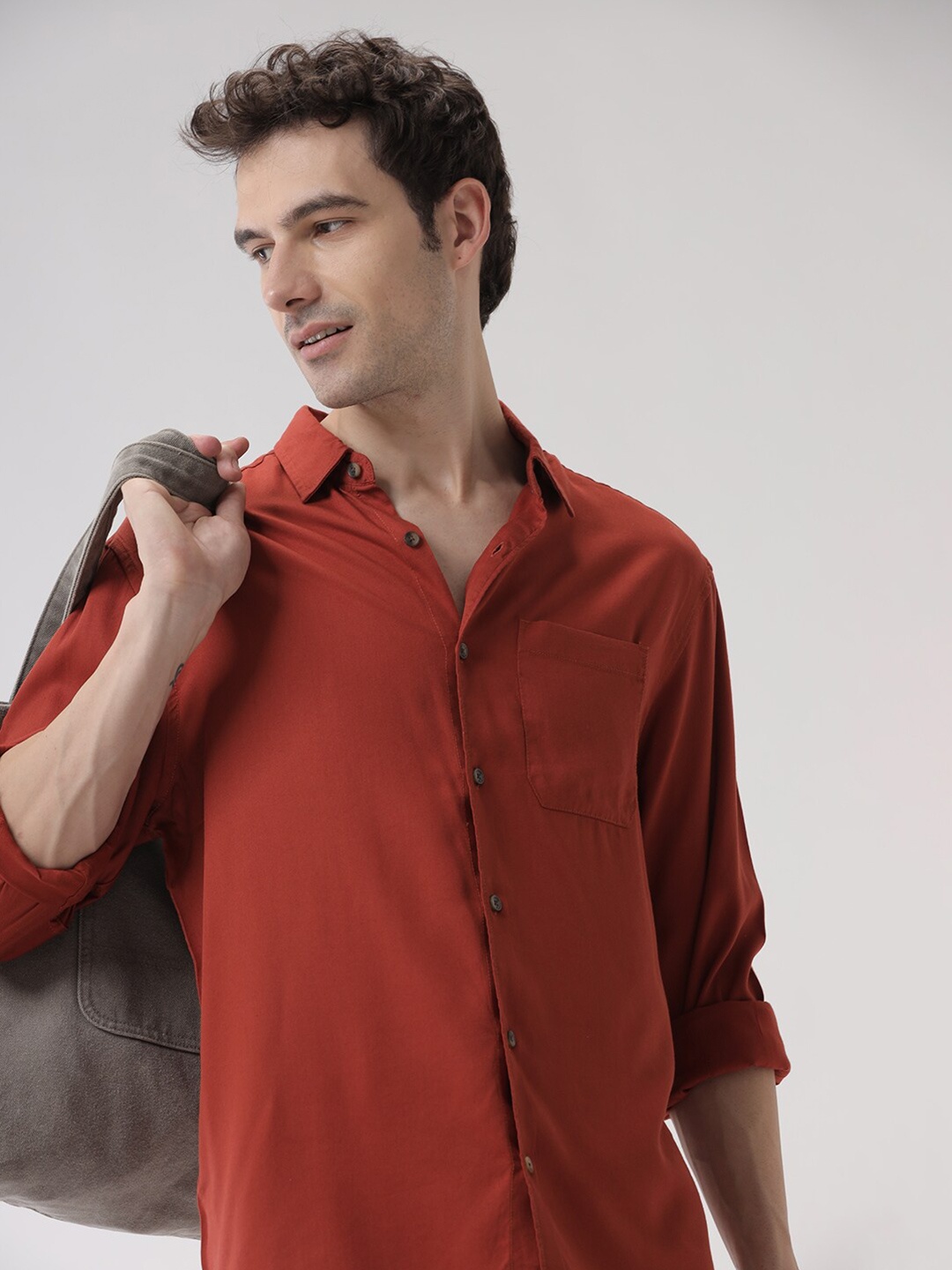 

WROGN Custom Opaque Cotton Casual Shirt, Rust