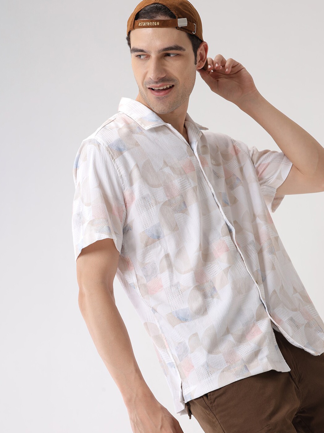

WROGN Custom Geometric Printed Opaque Cotton Casual Shirt, Pink