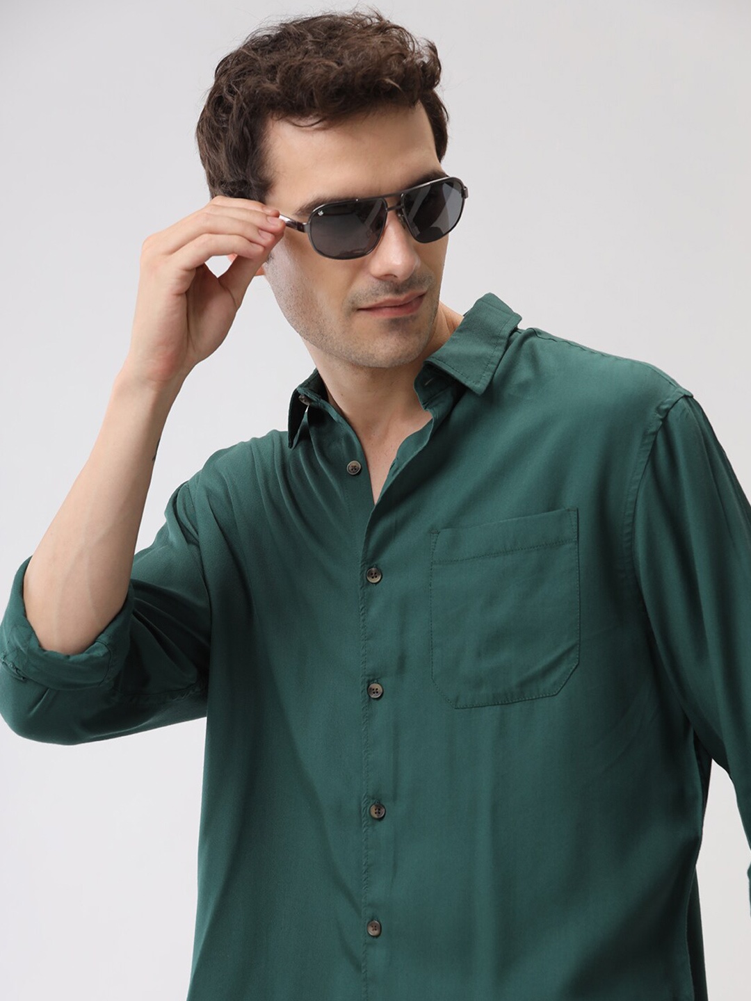 

WROGN Custom Opaque Cotton Casual Shirt, Green