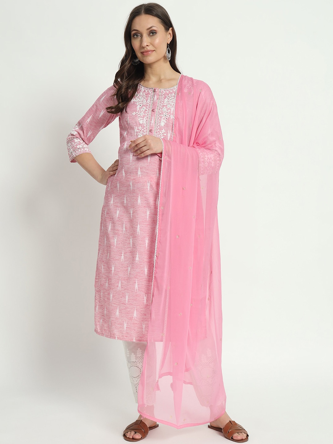 

mumzhug Ethnic Motifs Maternity Thread Work Pure Cotton Kurta Set, Pink
