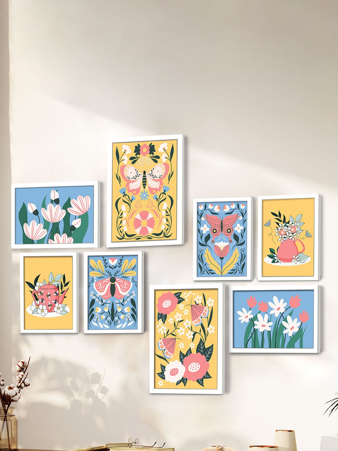 

Art Street Black & Yellow Set of 8 Wooden Floral and Botanical Wall Paintings