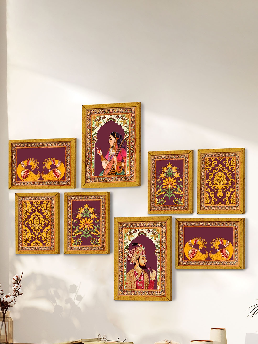 

Art Street Gold-Toned & Purple Set of 8 Wooden Royal Prince & Queen Palace Wall Paintings