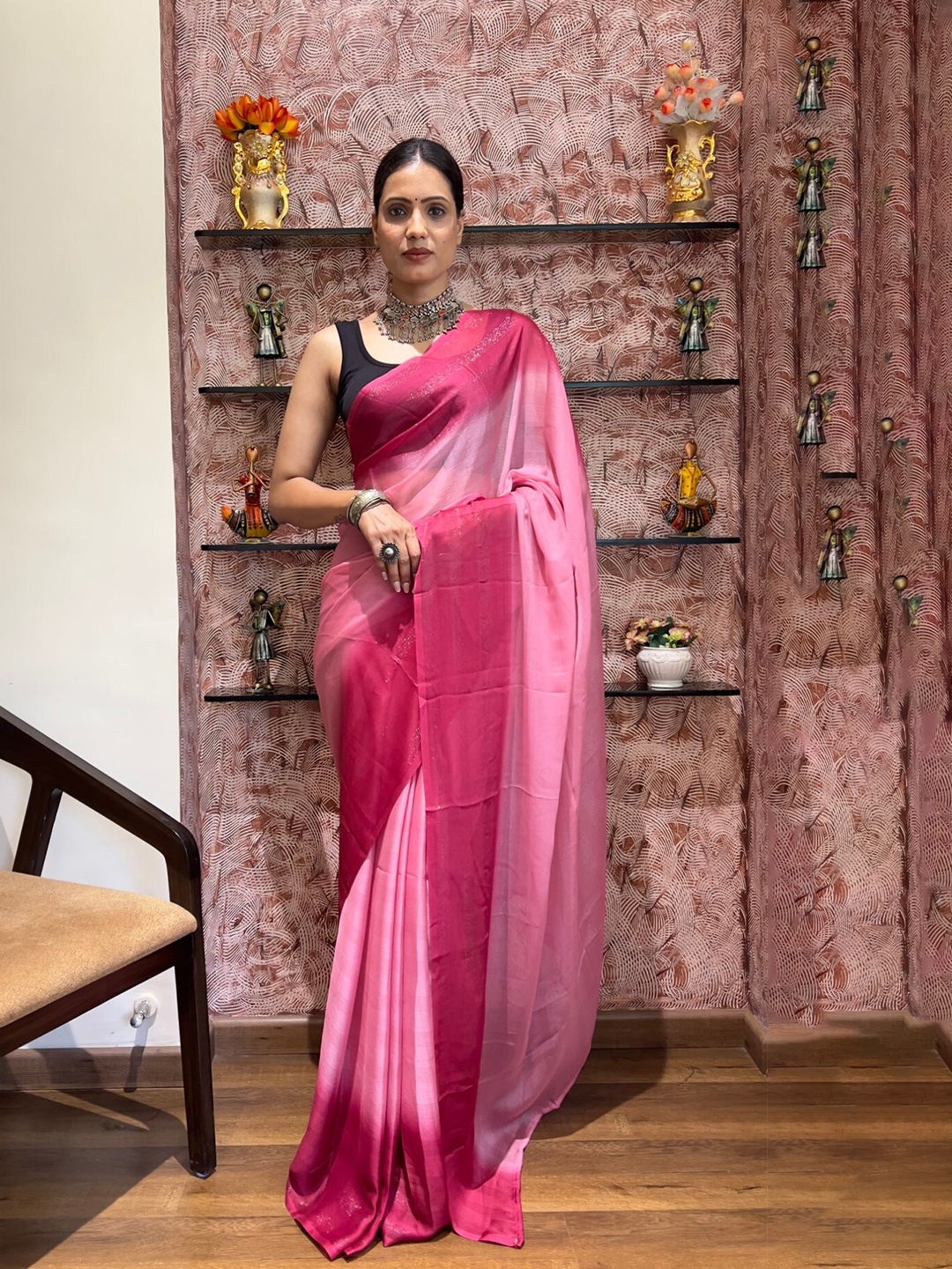 

LeeliPeeri Designer Ombre Ready to Wear Saree, Pink