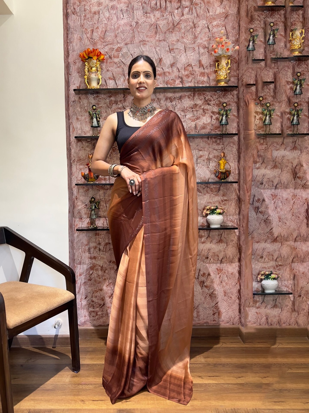 

LeeliPeeri Designer Ombre Ready to Wear Saree, Orange