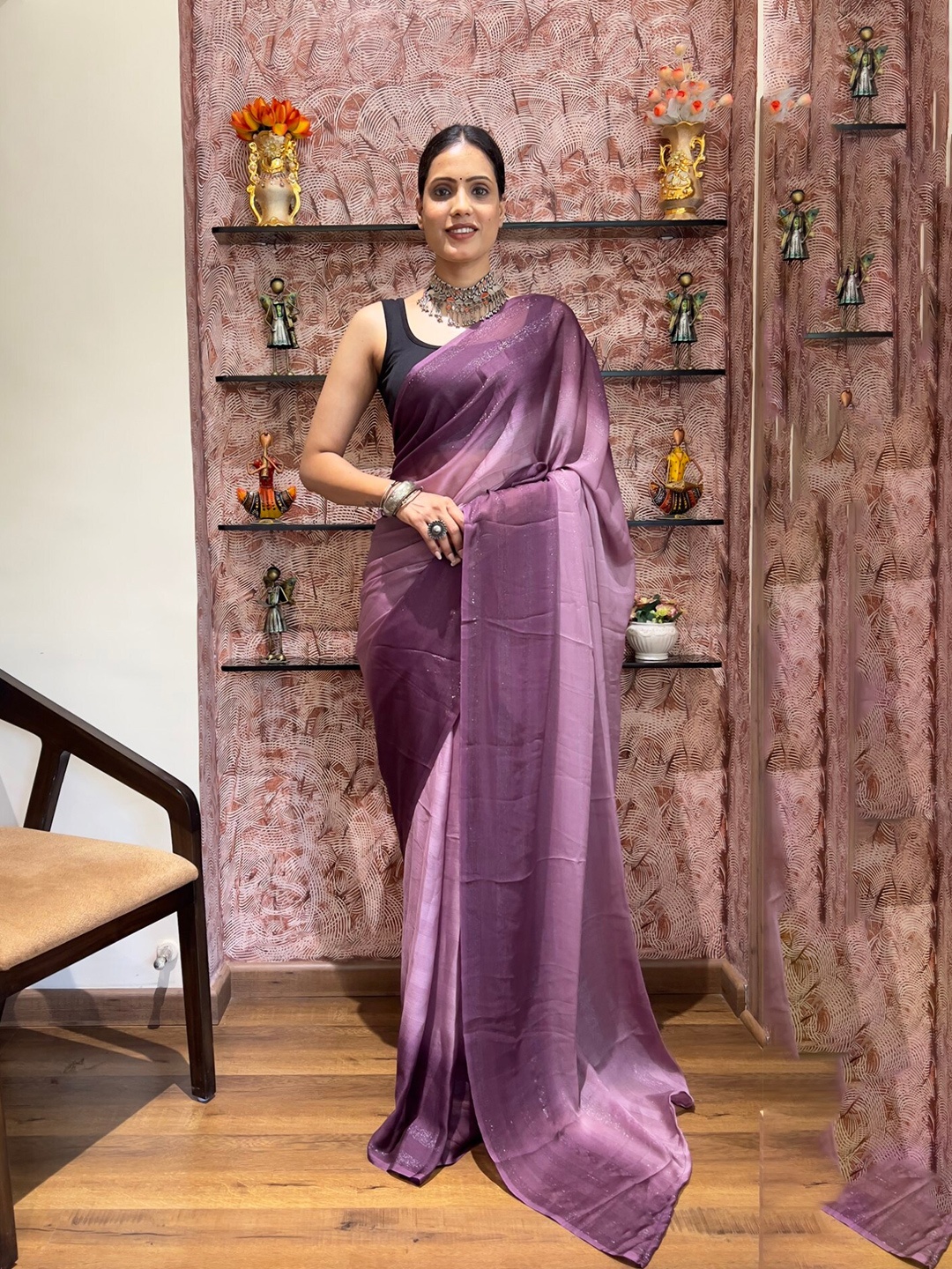 

LeeliPeeri Designer Ombre Ready to Wear Saree, Purple