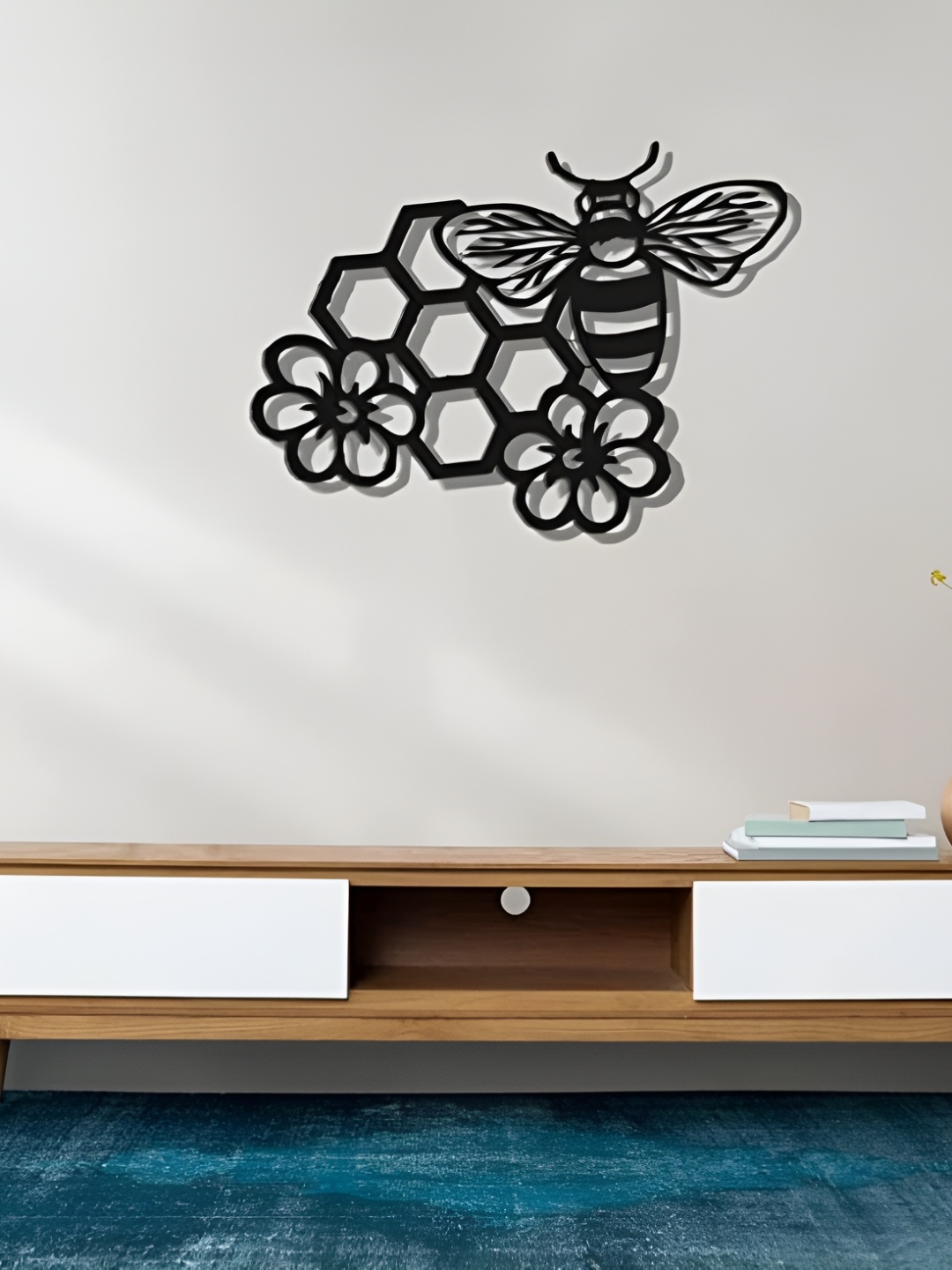 

Artrooms Beehive with Bee & Flower Metal Wall Art, Black