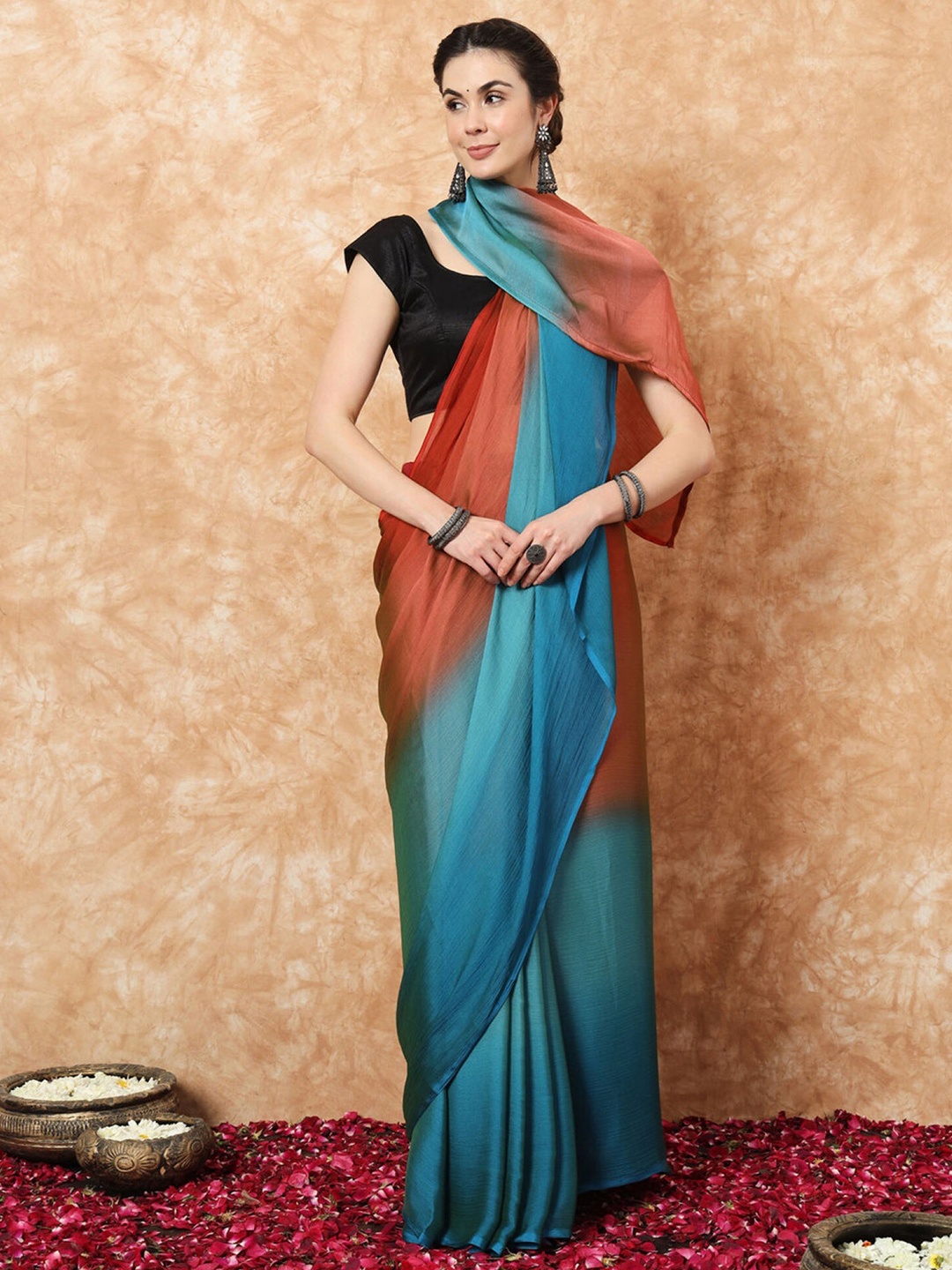 

LeeliPeeri Designer Ombre Ready to Wear Saree, Orange