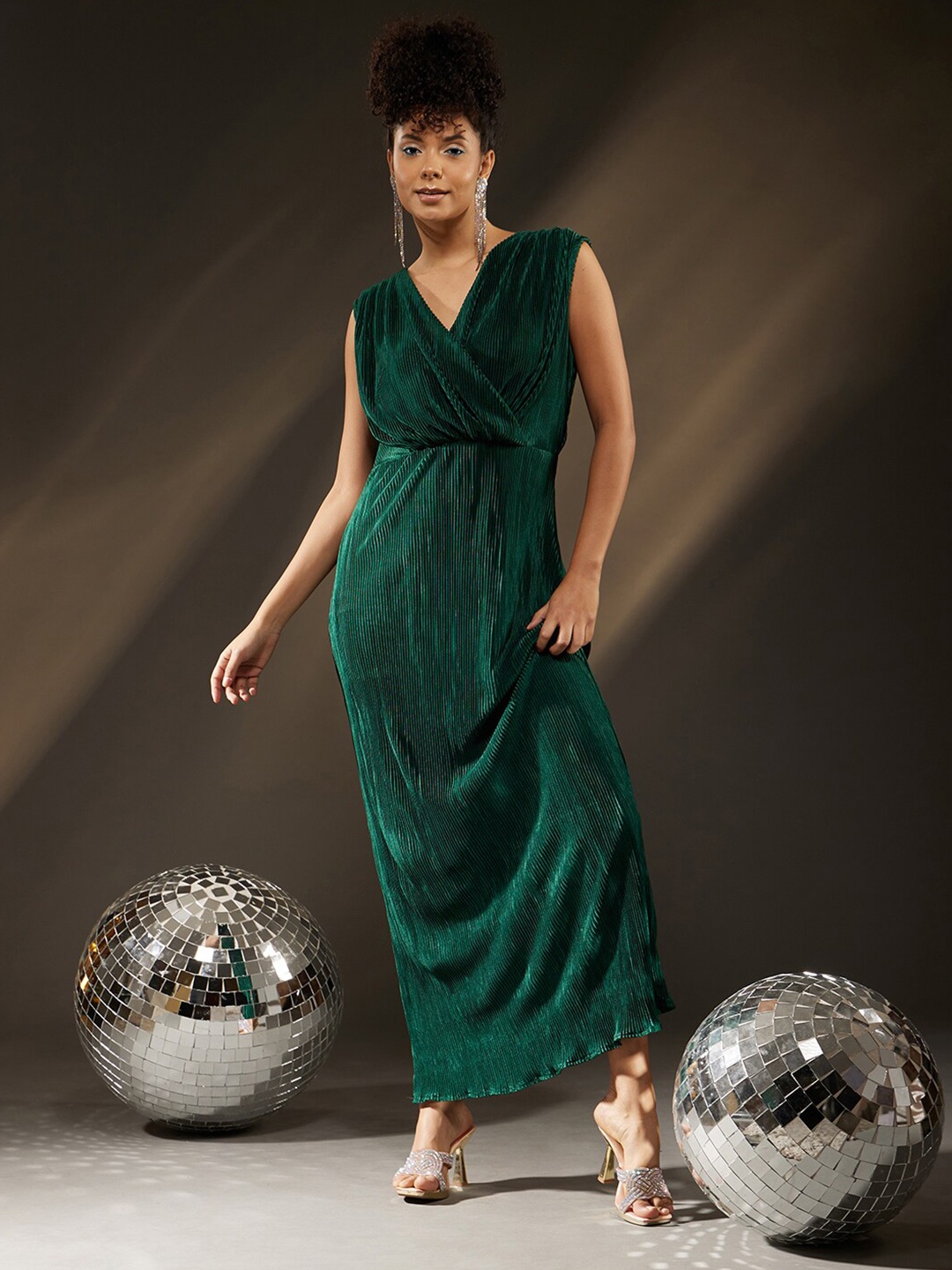 

Molly & Michel V Neck Satin Maxi Dress, Green