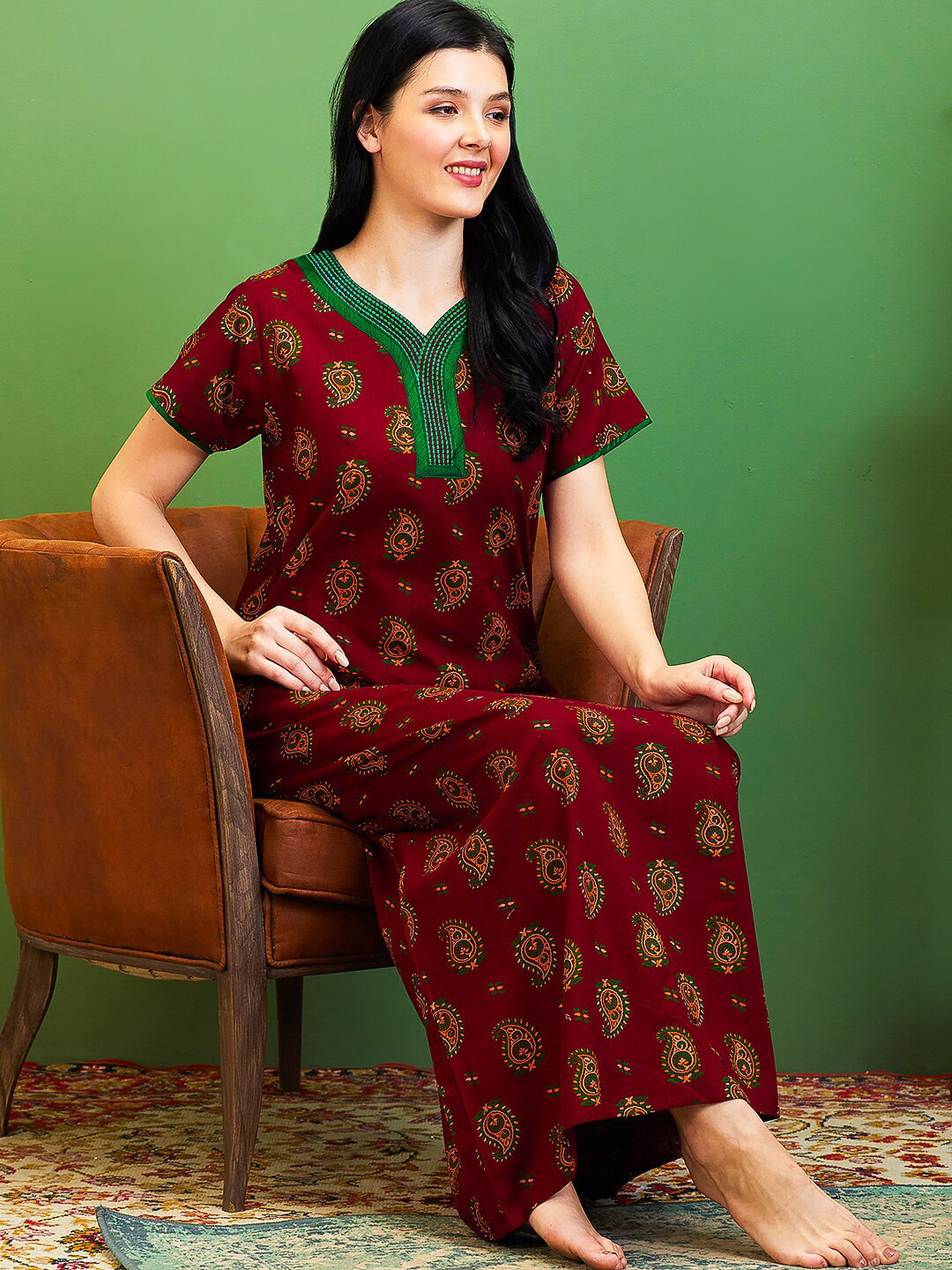 

AV2 Floral Printed Pure Cotton Maxi Nightdress, Brown