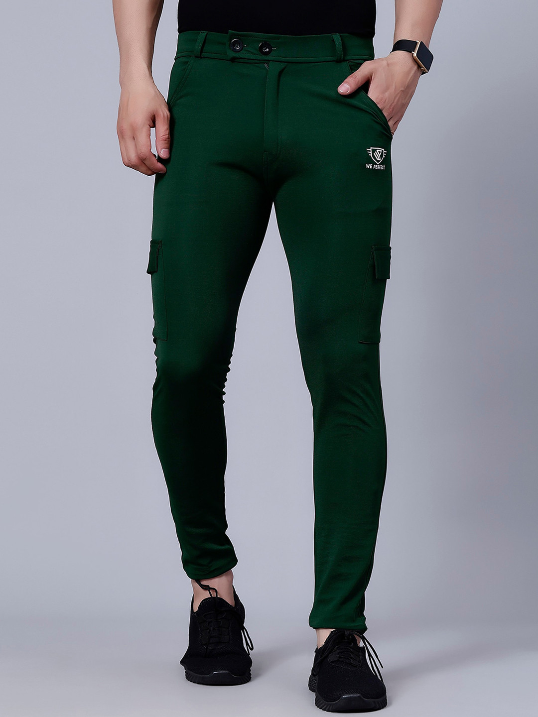 

WE PERFECT Men Relaxed Mid-Rise Dry Fit Cargos Trouser, Green