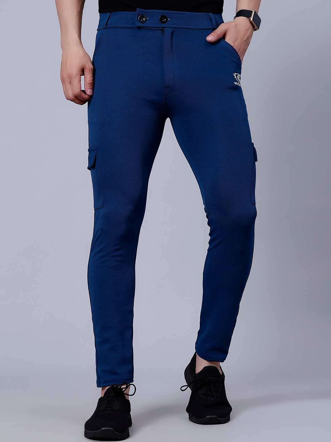 

WE PERFECT Men Relaxed Mid-Rise Dry Fit Cargos Trouser, Blue