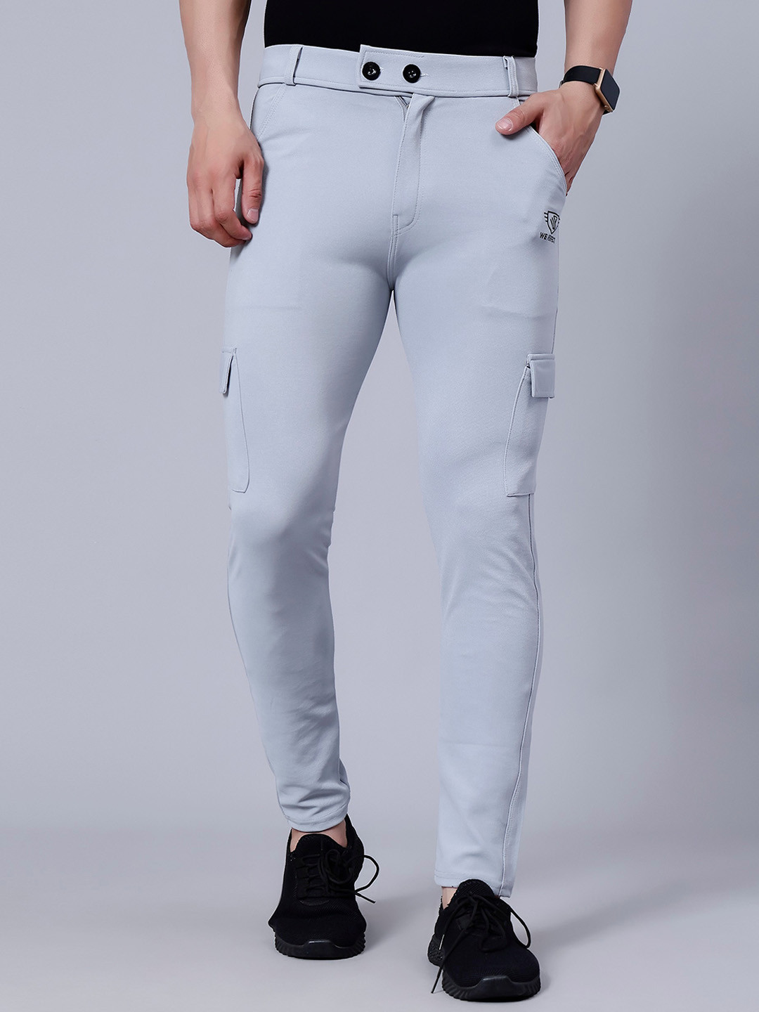 

WE PERFECT Men Relaxed Mid-Rise Regular Fit Cotton Cargos Trousers, Grey