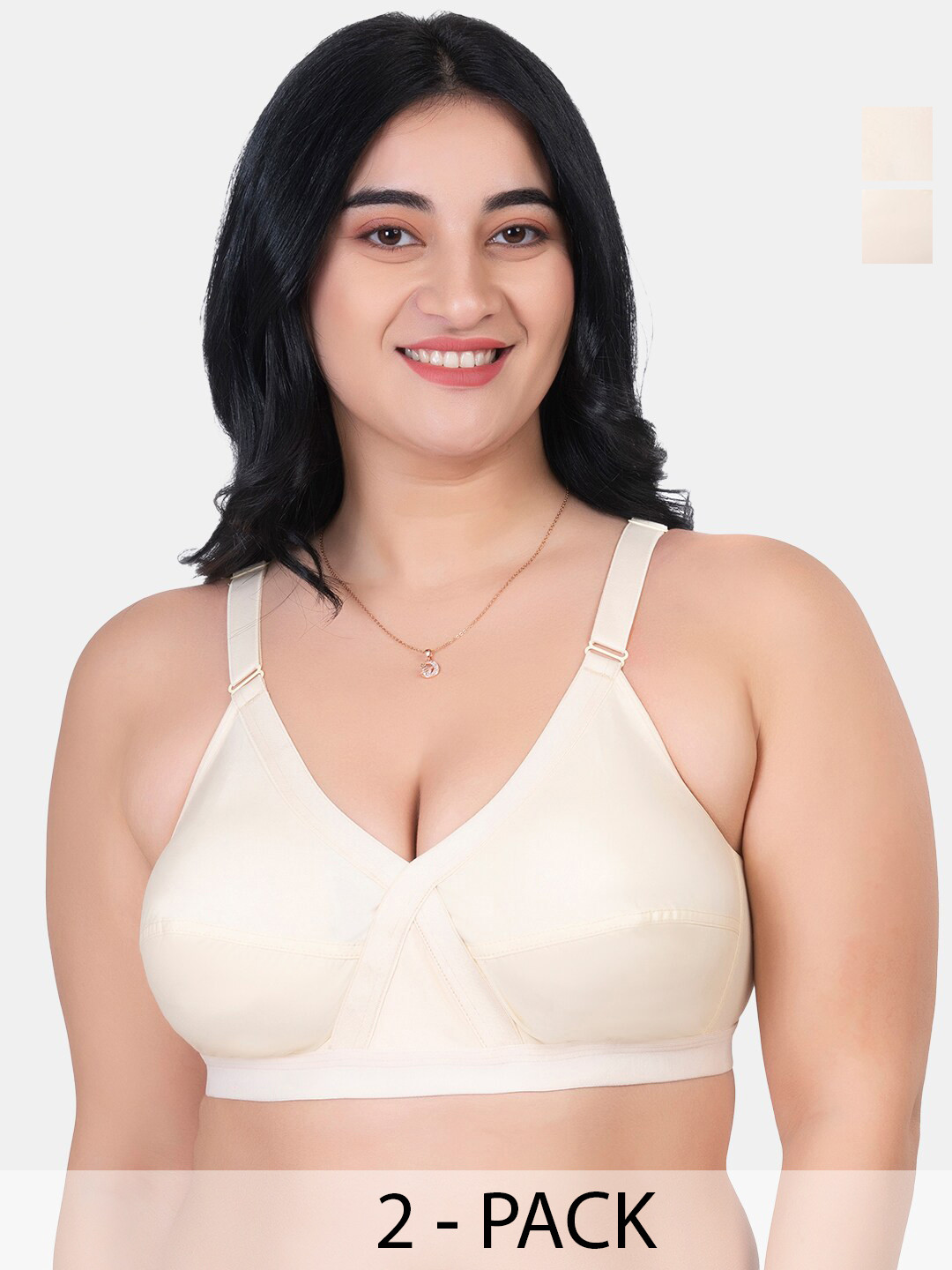 

KOMLI Pack Of 2 Full Coverage Non Padded Pure Cotton Minimizer Bras With All Day Comfort, Beige