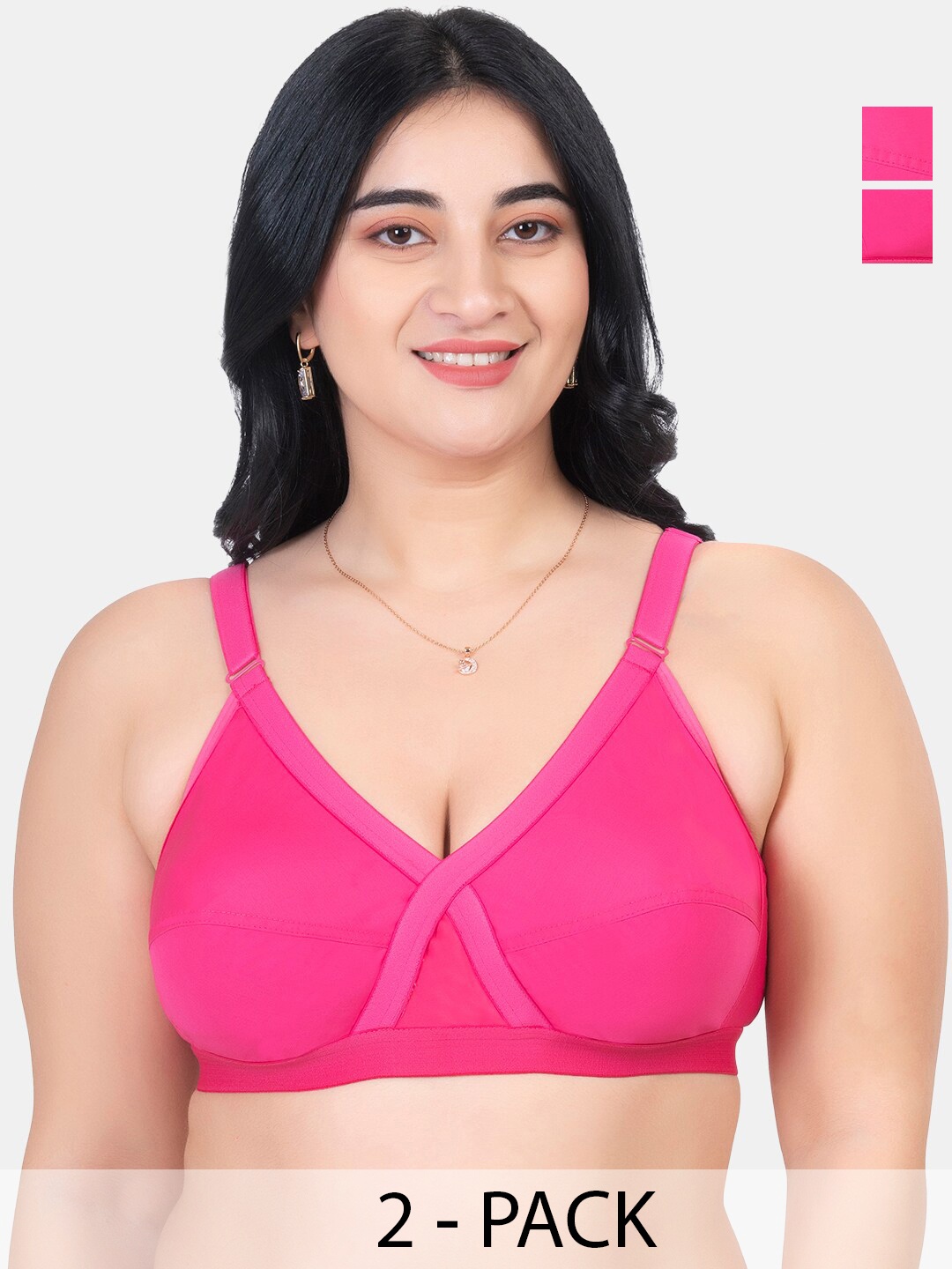 

KOMLI Pack Of 2 Full Coverage Non Padded Pure Cotton Minimizer Bras With All Day Comfort, Pink