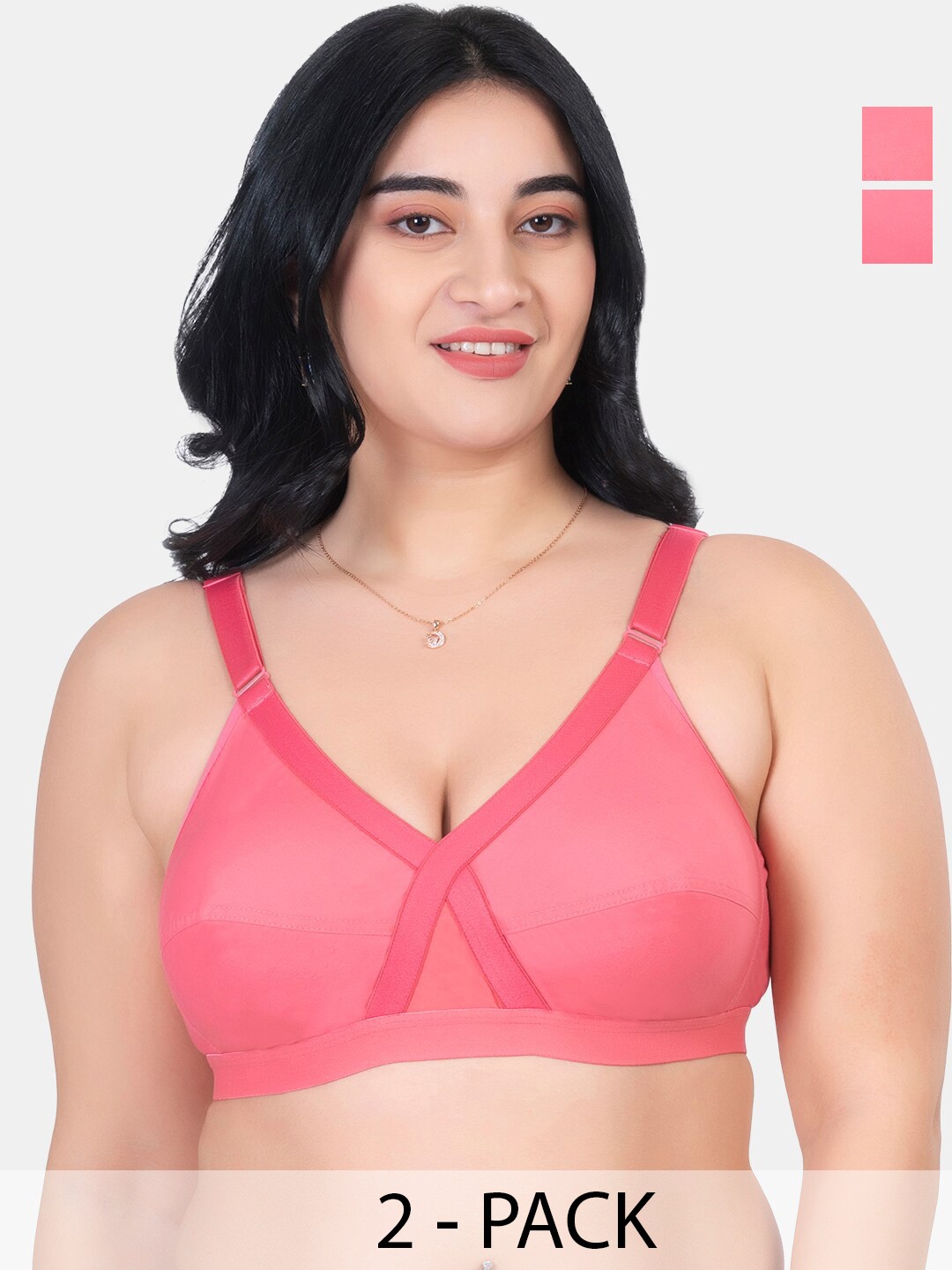 

KOMLI Pack Of 2 Full Coverage Non Padded Pure Cotton Minimizer Bras With All Day Comfort, Coral
