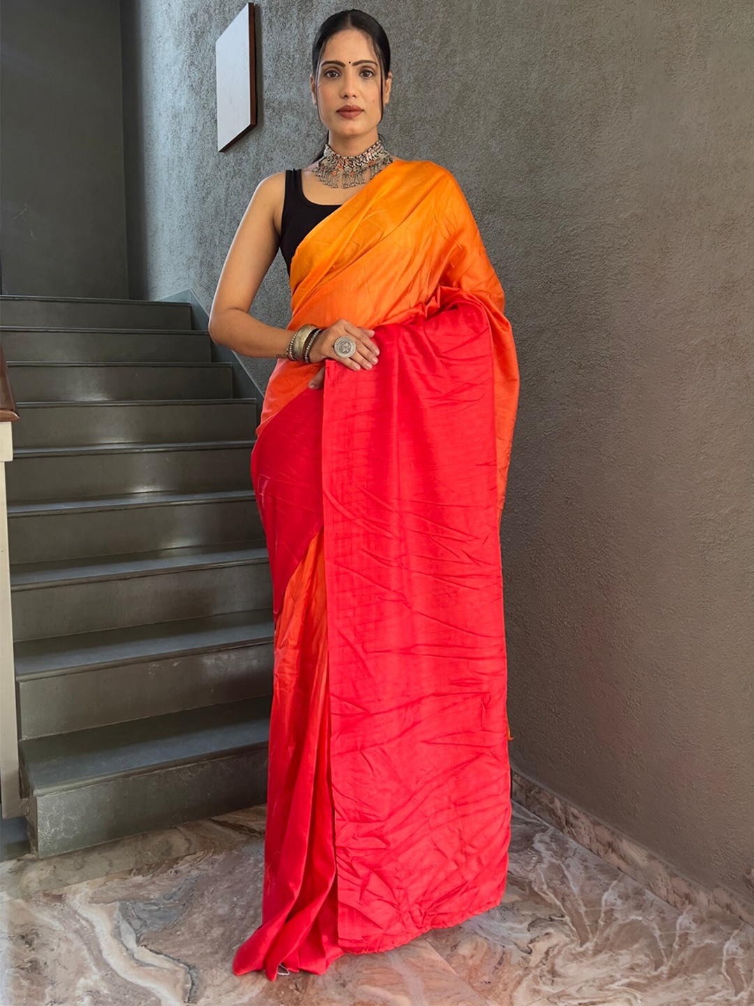 

LeeliPeeri Designer Ombre Ready to Wear Saree, Orange