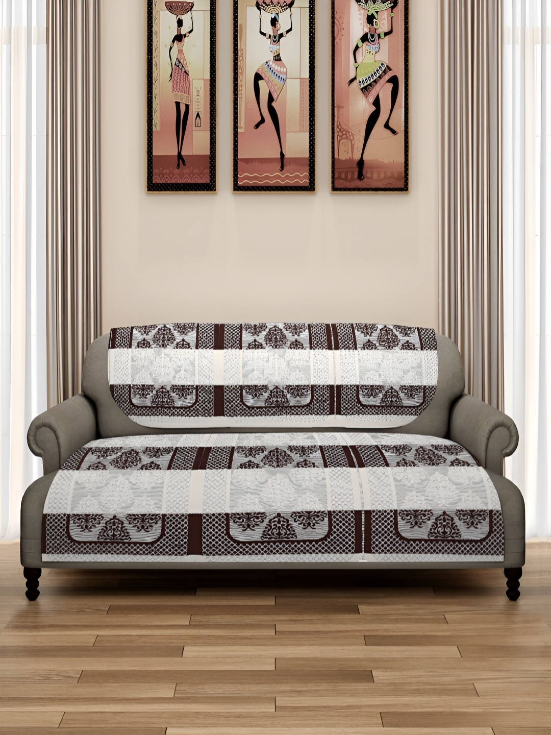

Aura Brown & White 6 Pieces Printed 5 Seater Sofa Covers