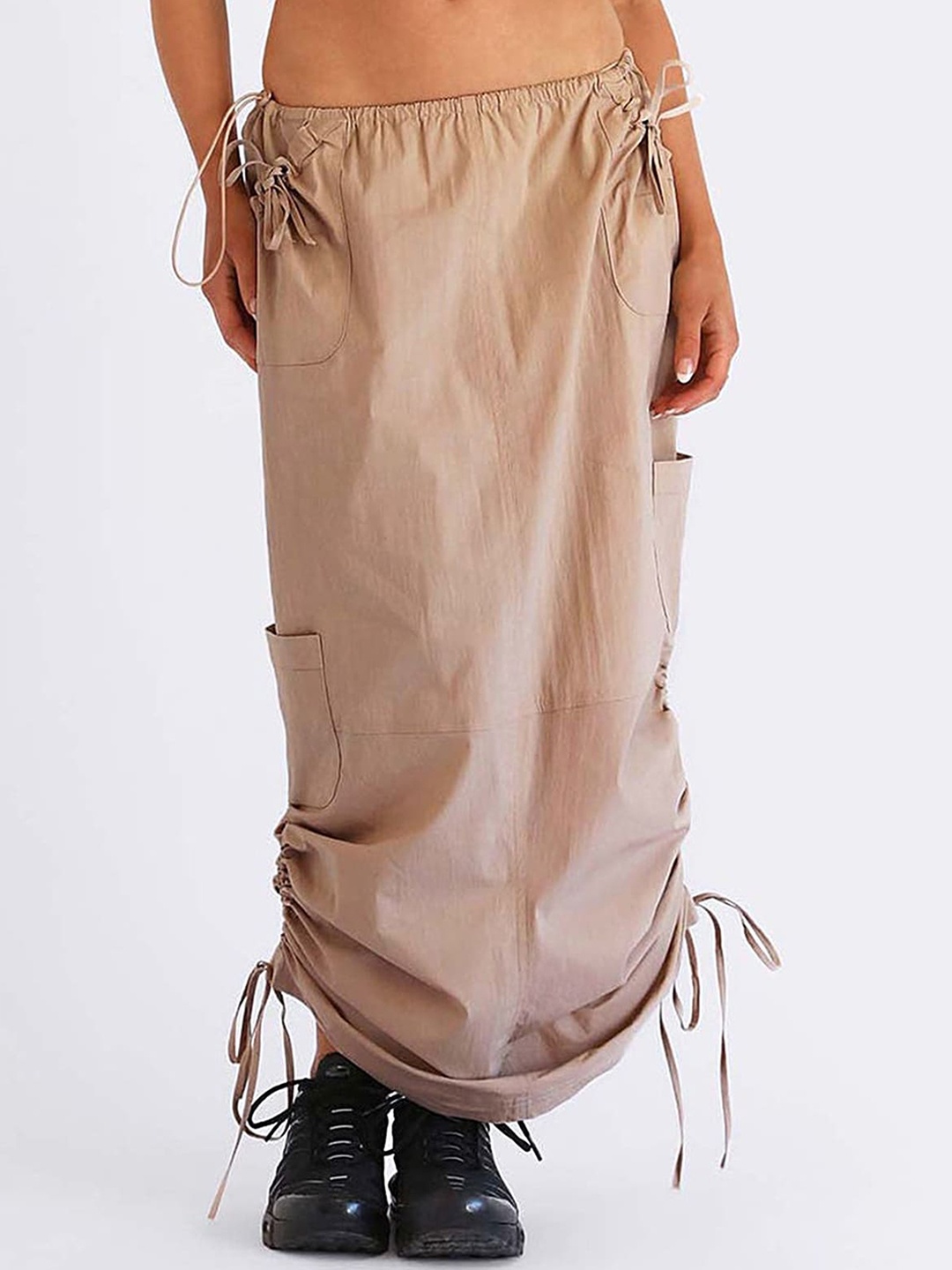 

LULU & SKY Drawstring-detail Parachute Straight Maxi Skirts, Khaki