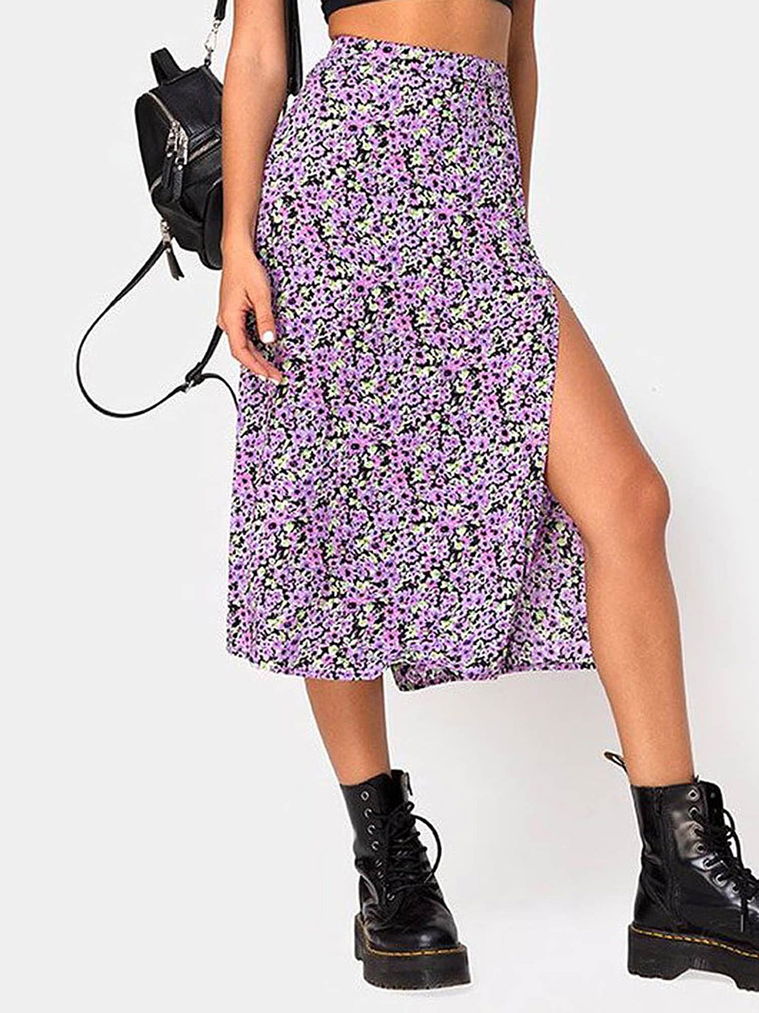 

LULU & SKY Floral Printed A-Line Midi Skirts, Purple