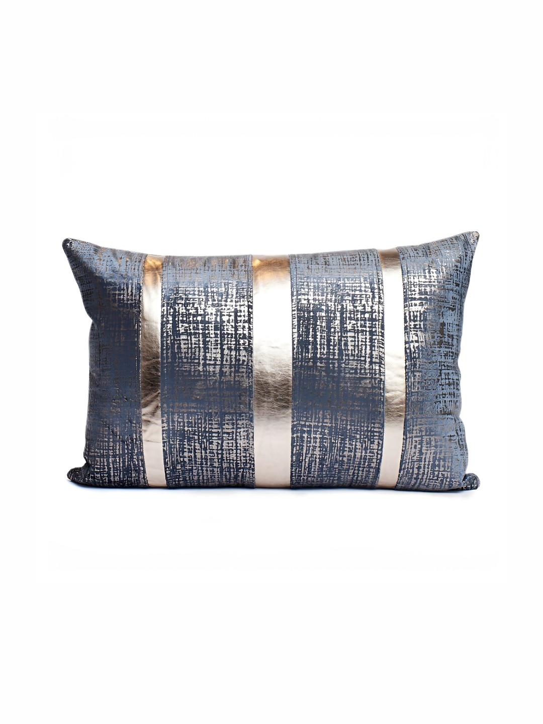 

House of Harkaari Blue & Gold-Toned Striped Velvet Rectangle Cushion Covers