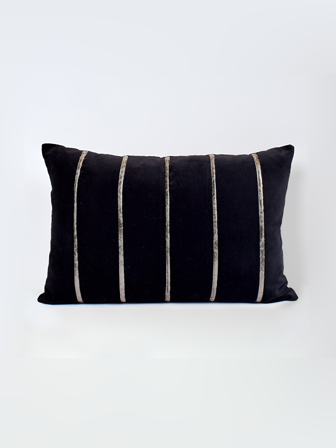 

House of Harkaari Black & Gold-Toned Striped Velvet Square Cushion Covers