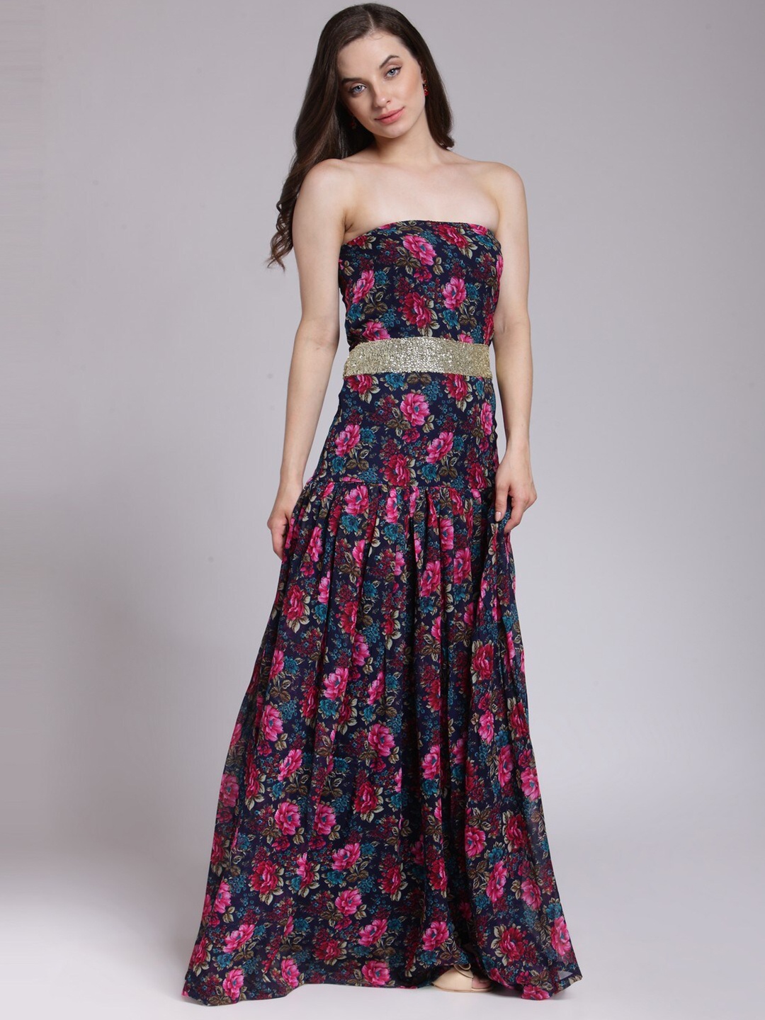 BAESD Floral Print Maxi Dress, Navy blue