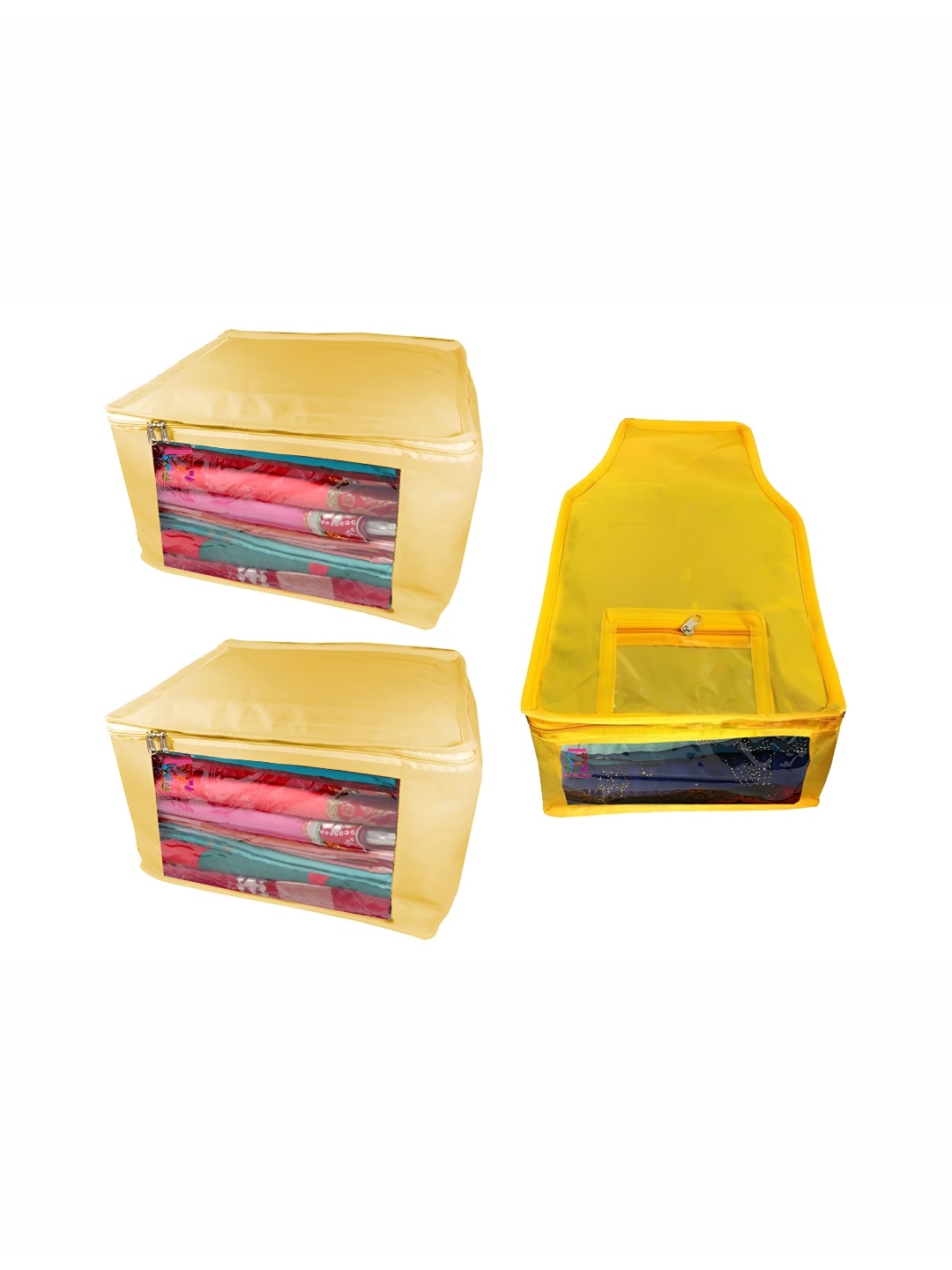 atorakushon Set of 3 Cream Reusable Clothes Storage Bags Wardrobe Organisers