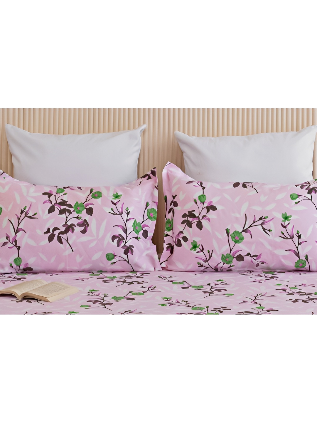 

HOMEMONDE Pink & White 2 Pieces Printed Pure Cotton Rectangle Pillow Covers