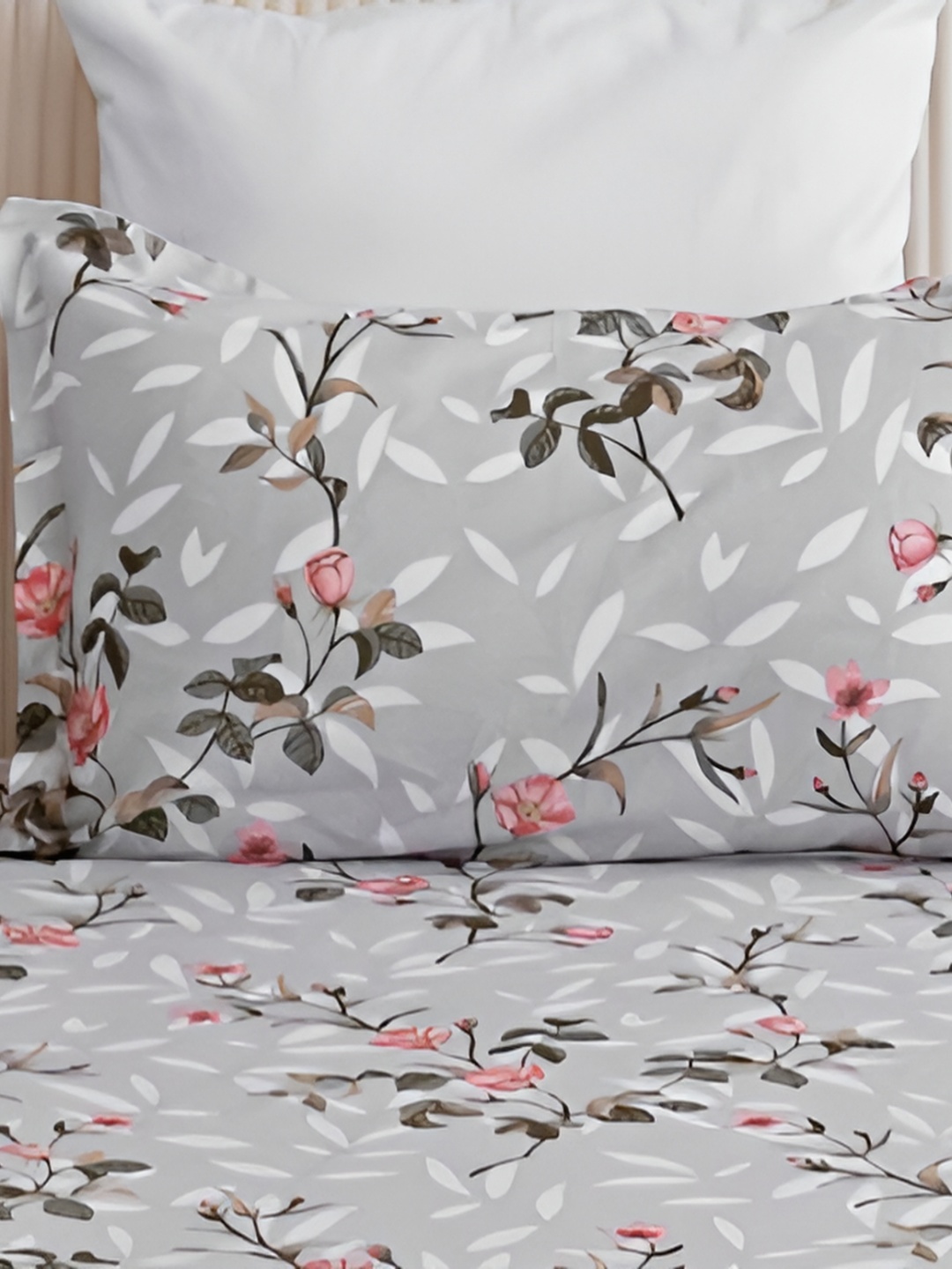 

HOMEMONDE Grey & White 2 Pieces Printed Pure Cotton Rectangle Pillow Covers