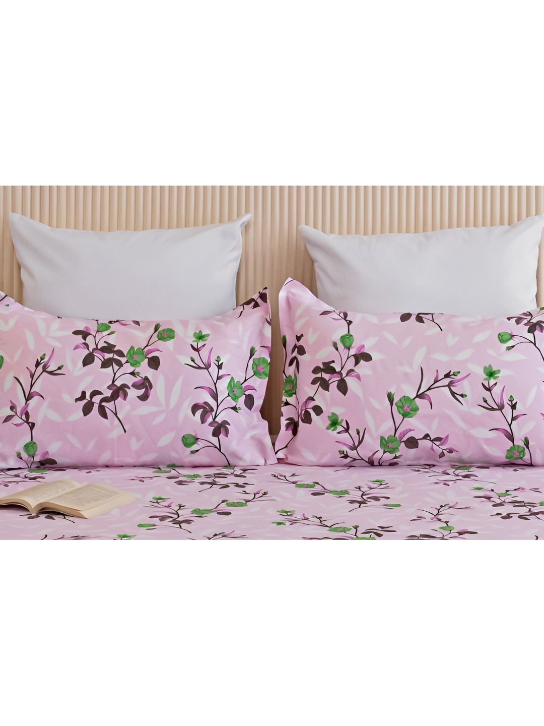 

HOMEMONDE Pink & White 2 Pieces Printed Pure Cotton Rectangle Pillow Covers