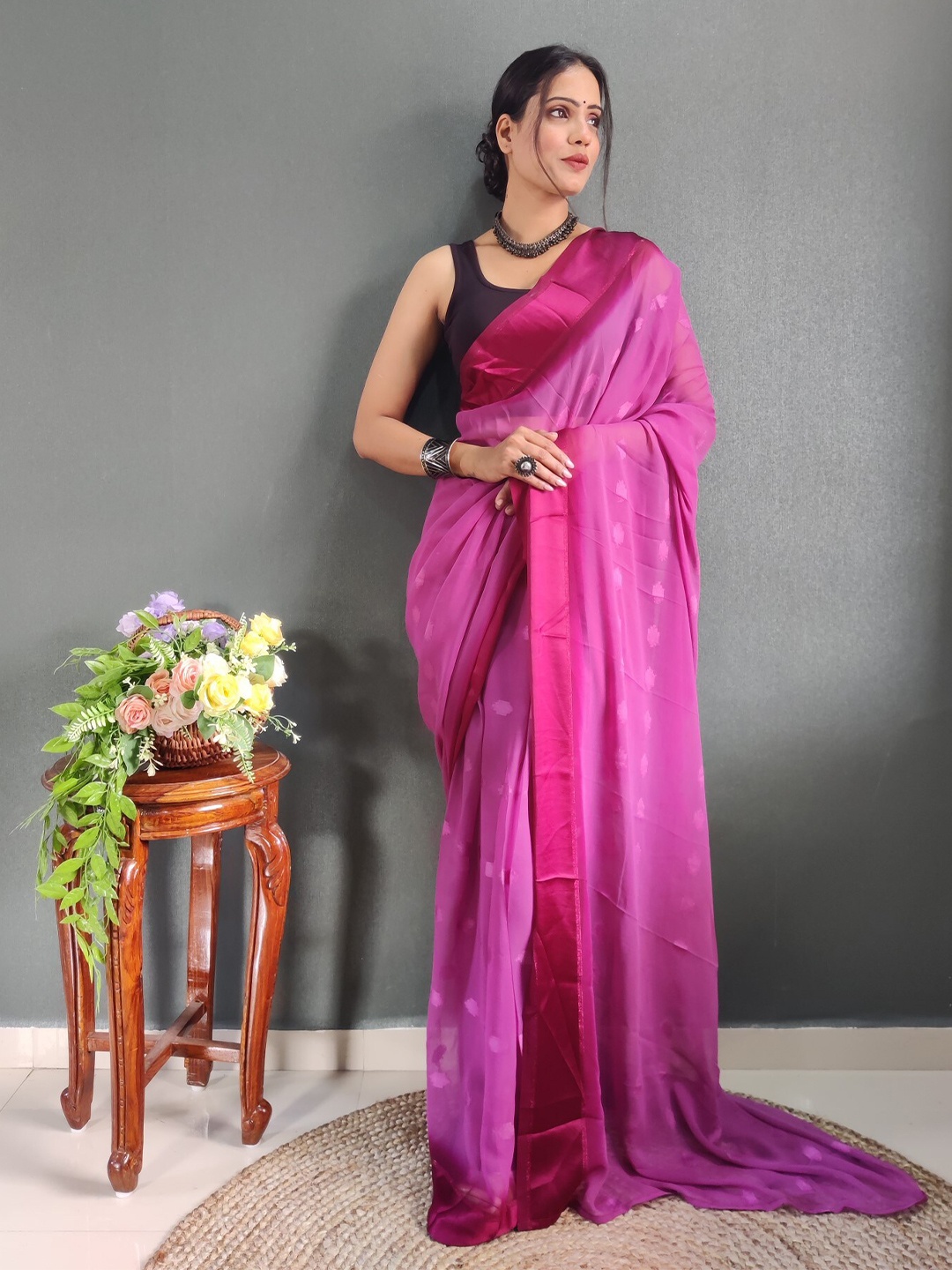 

LeeliPeeri Designer Woven Design Ready to Wear Saree, Pink