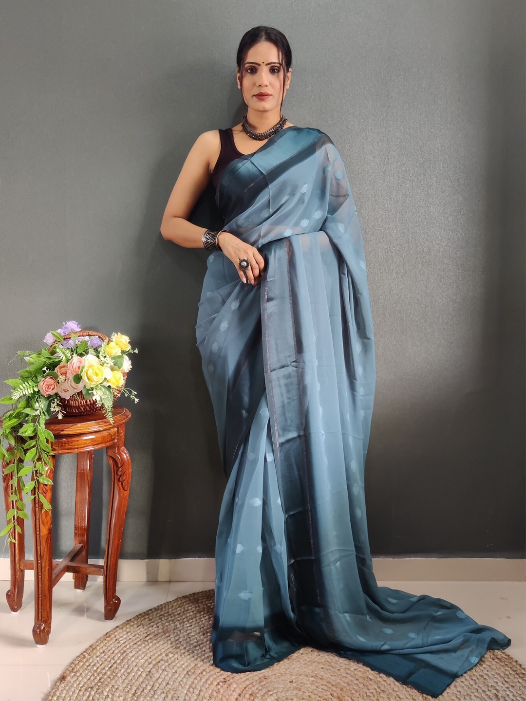 

LeeliPeeri Designer Woven Design Ready to Wear Saree, Teal