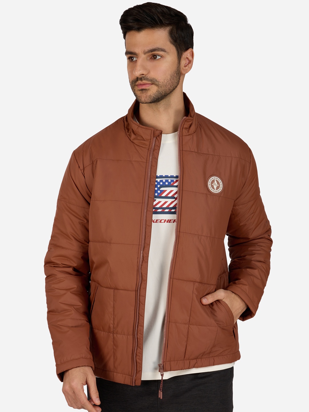 

Skechers FZ Mock Collar Puffer Jacket, Brown