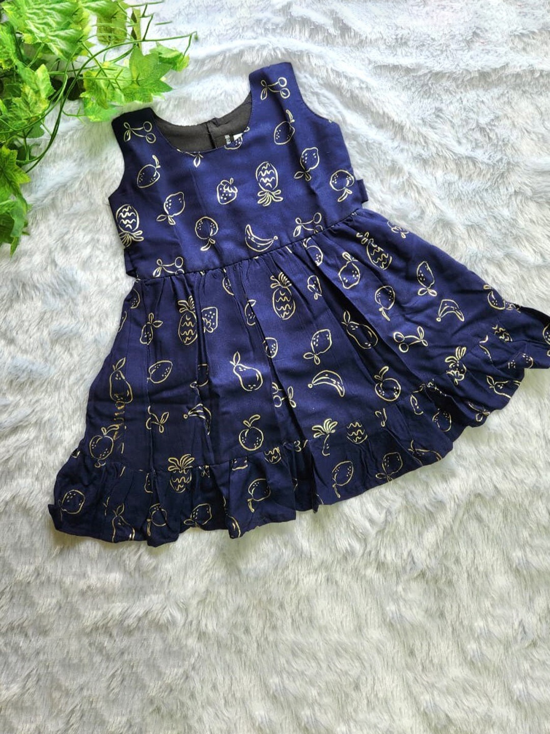 

BAESD Girls Abstract Printed Round Neck Sleeveless Cotton Fit and Flare Dress, Blue