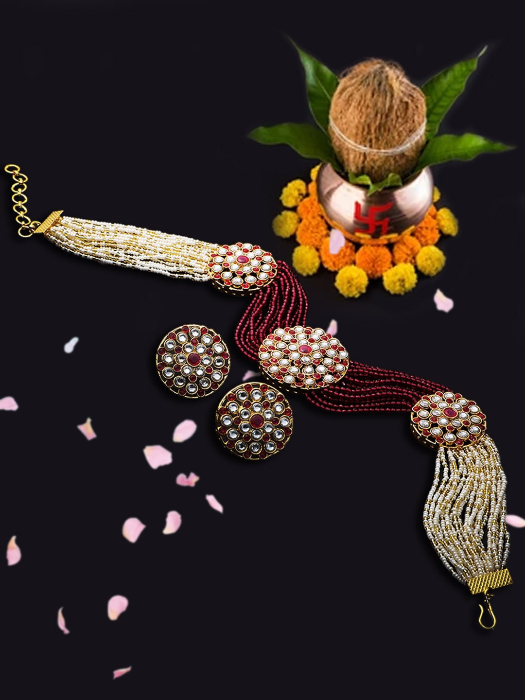 

Adwitiya Collection 24CT Gold-Plated Layred Antique Jewellery Set