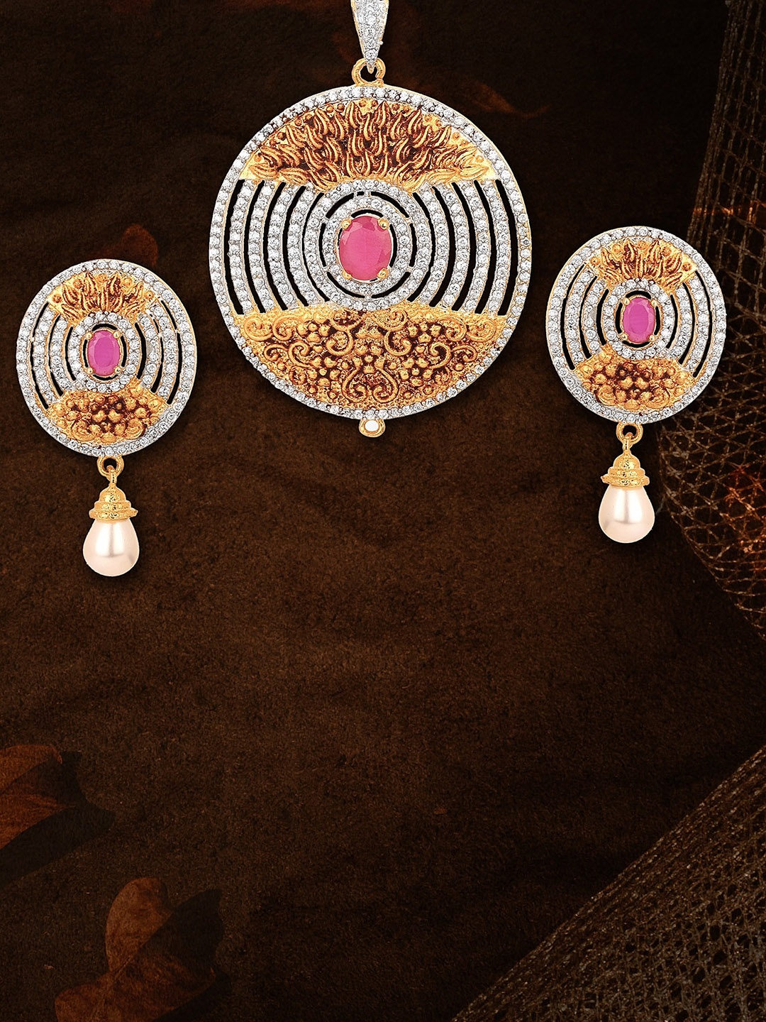 

Adwitiya Collection 24CT Gold-plated Stone-Studded Antique Necklace & Earrings