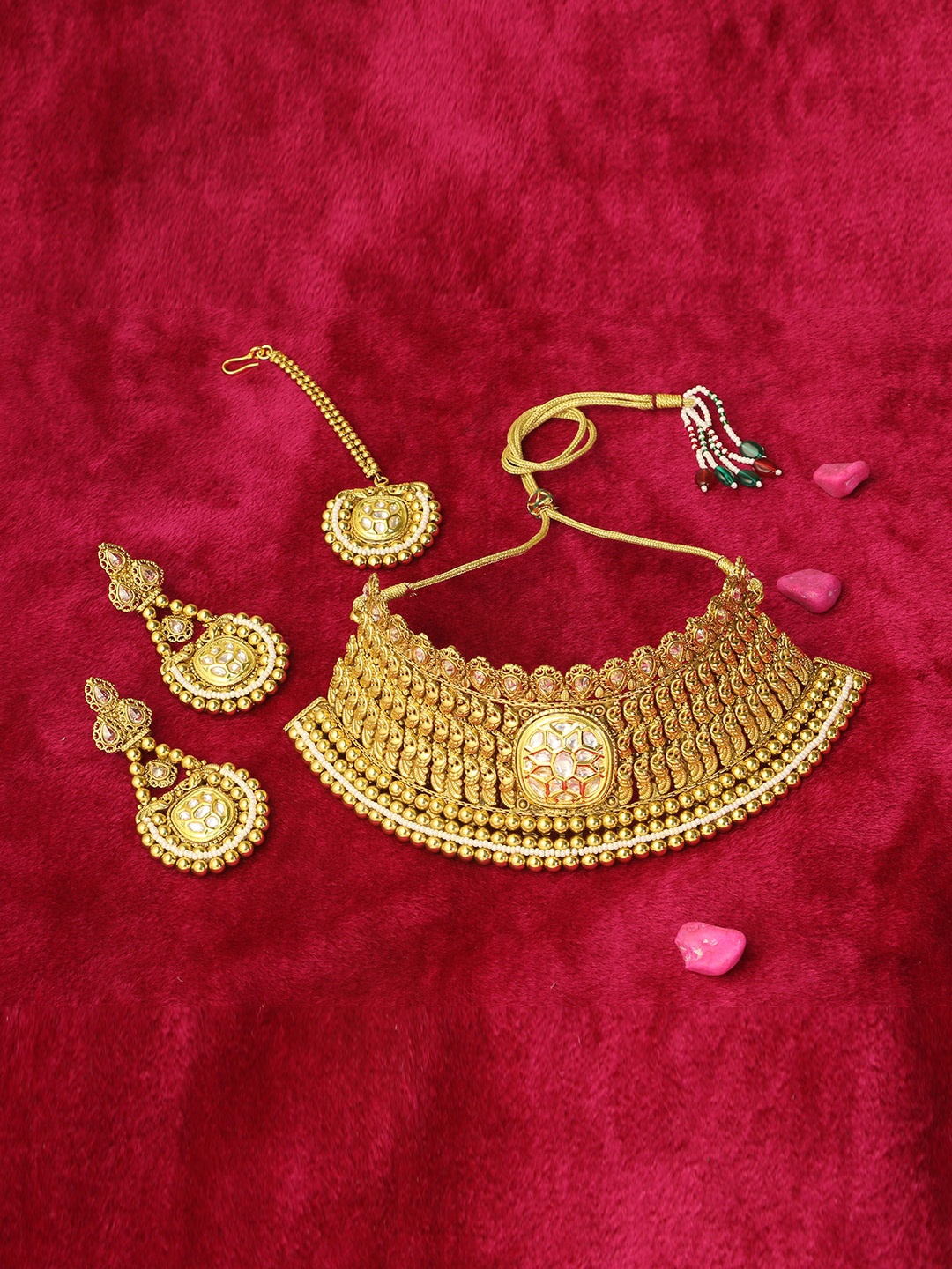 

Adwitiya Collection 24 CT Gold-Plated Stone-Studded & Beaded Jewellery Set