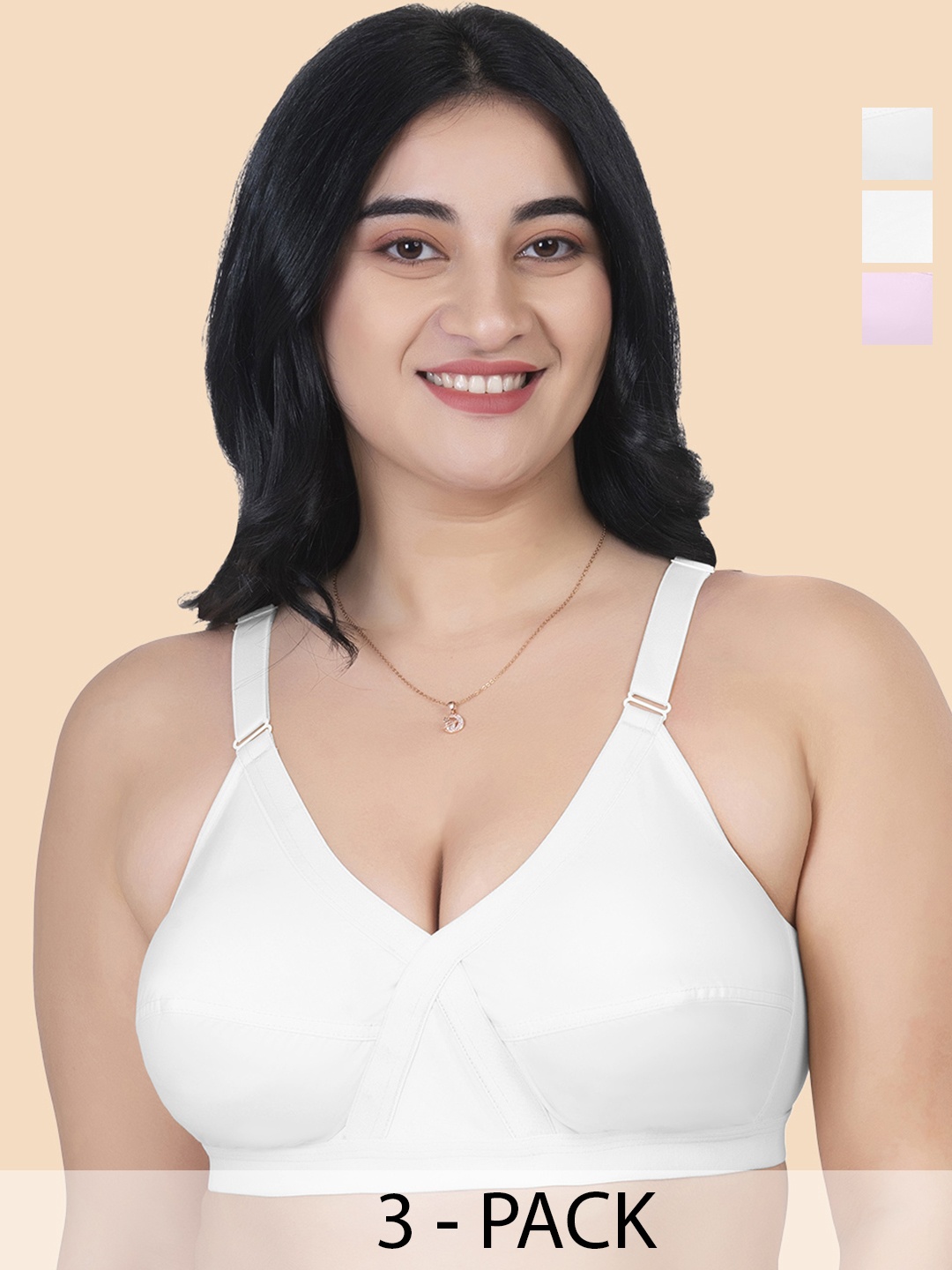 

KOMLI Pack Of 3 Non Padded Full Coverage Cotton Minimizer Bra- All Day Comfort, Pink
