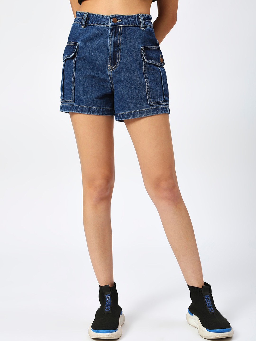 

TARAMA Women High-Rise Denim Denim Shorts, Blue