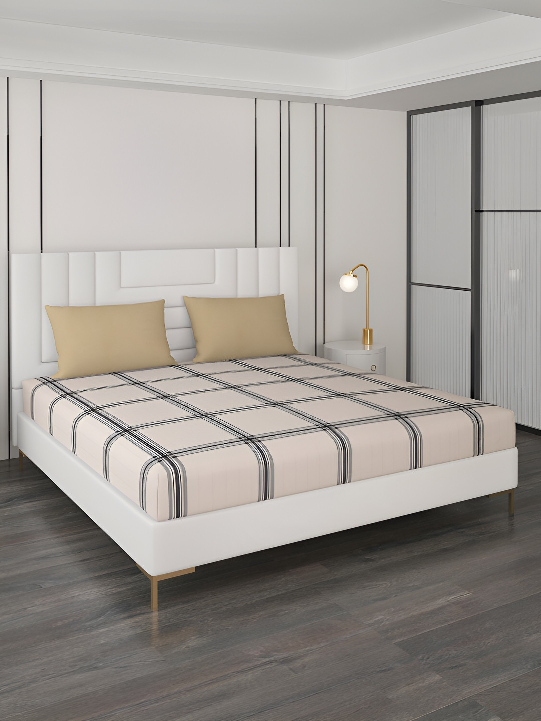 

Monte Carlo Beige & Black Geometric 200 TC Queen Bedsheet with 2 Pillow Covers