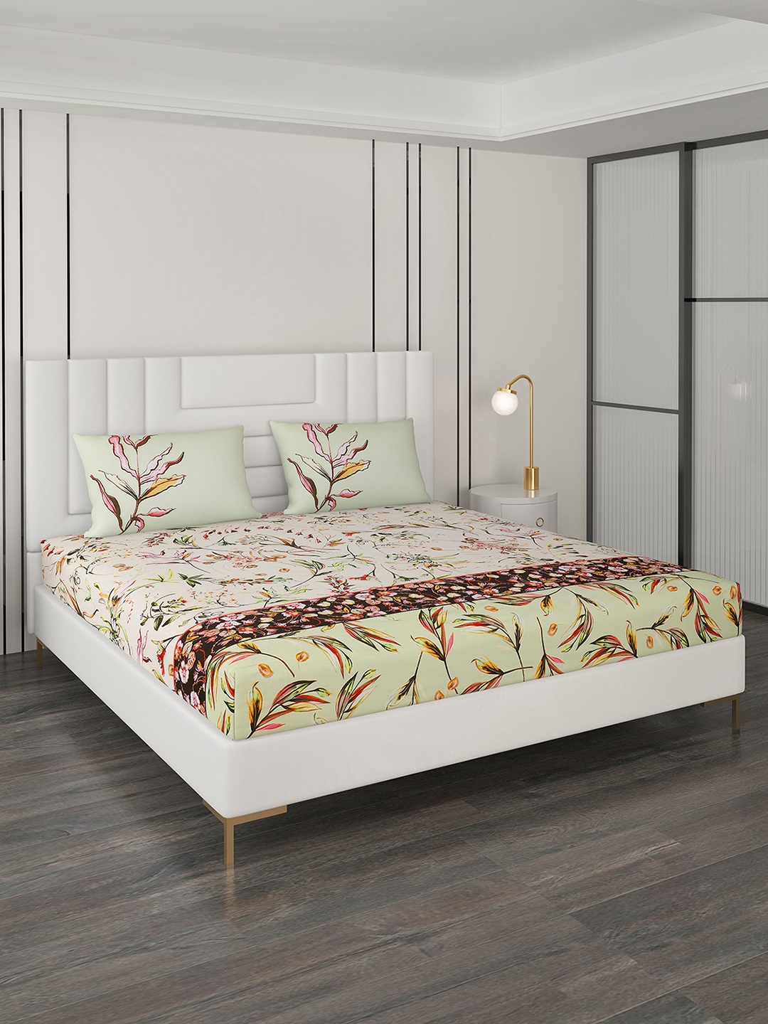 

Monte Carlo Pink & Green Floral 300 TC King Bedsheet with 2 Pillow Covers