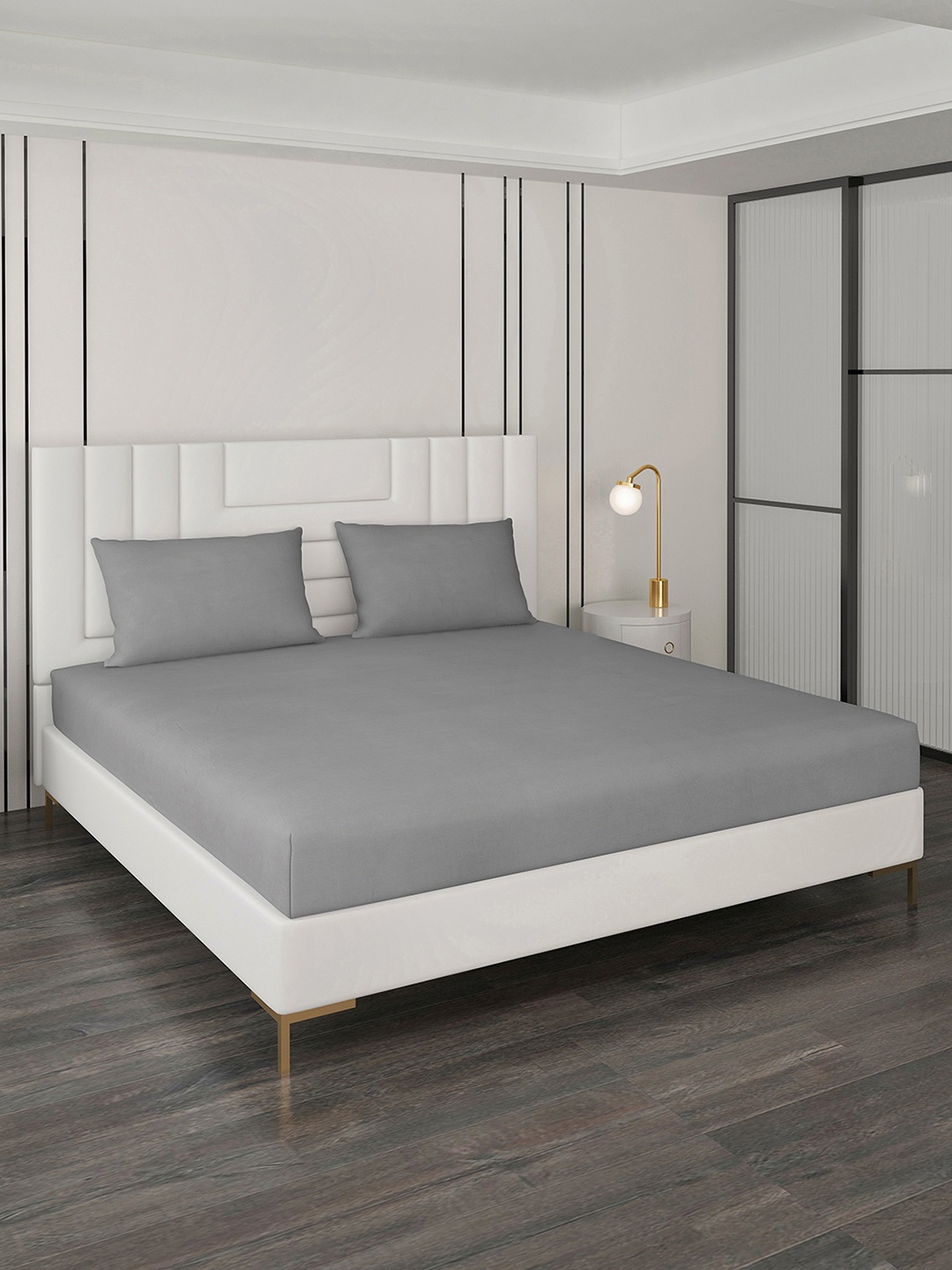 

Monte Carlo Grey 400 TC King Bedsheet with 2 Pillow Covers